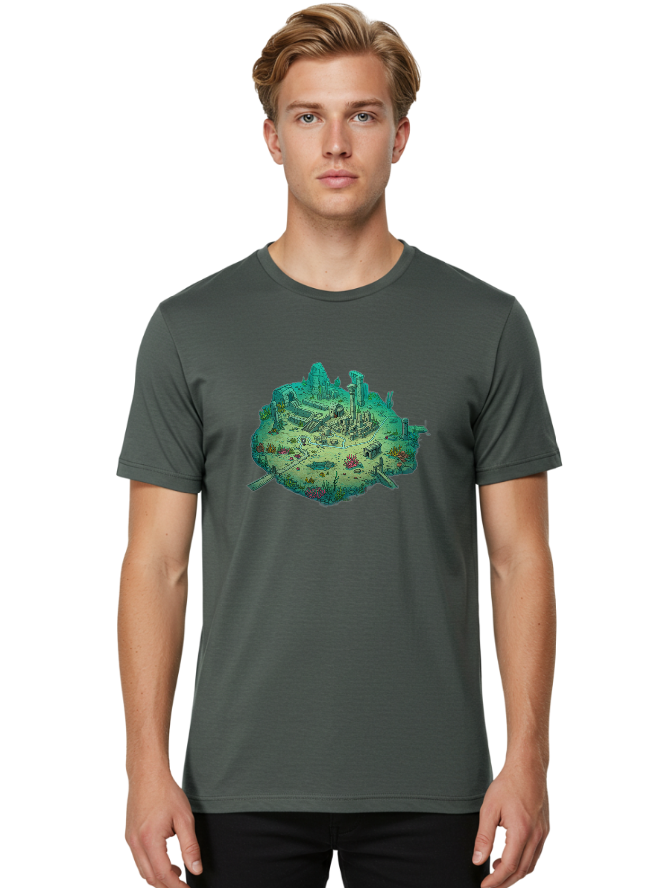 Underwater-City-Ruins Men'S Graphic Tee, 100% Cotton, Comfortable Casual Summer Wear, Machine Washable, Vintage Camera, Old Camera, Antique Camera, Black Camera, Classic Photography, Photography Equipment, Nostalgic Device, Film Camera, Baf610