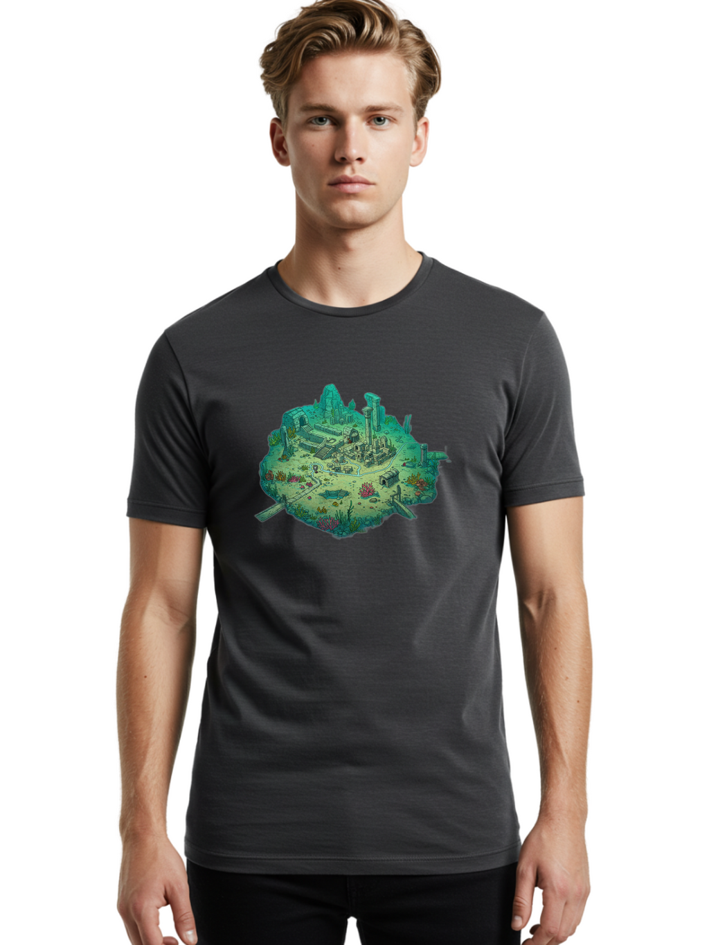 Underwater-City-Ruins Men'S Graphic Tee, 100% Cotton, Comfortable Casual Summer Wear, Machine Washable, Vintage Camera, Old Camera, Antique Camera, Black Camera, Classic Photography, Photography Equipment, Nostalgic Device, Film Camera, Baf610