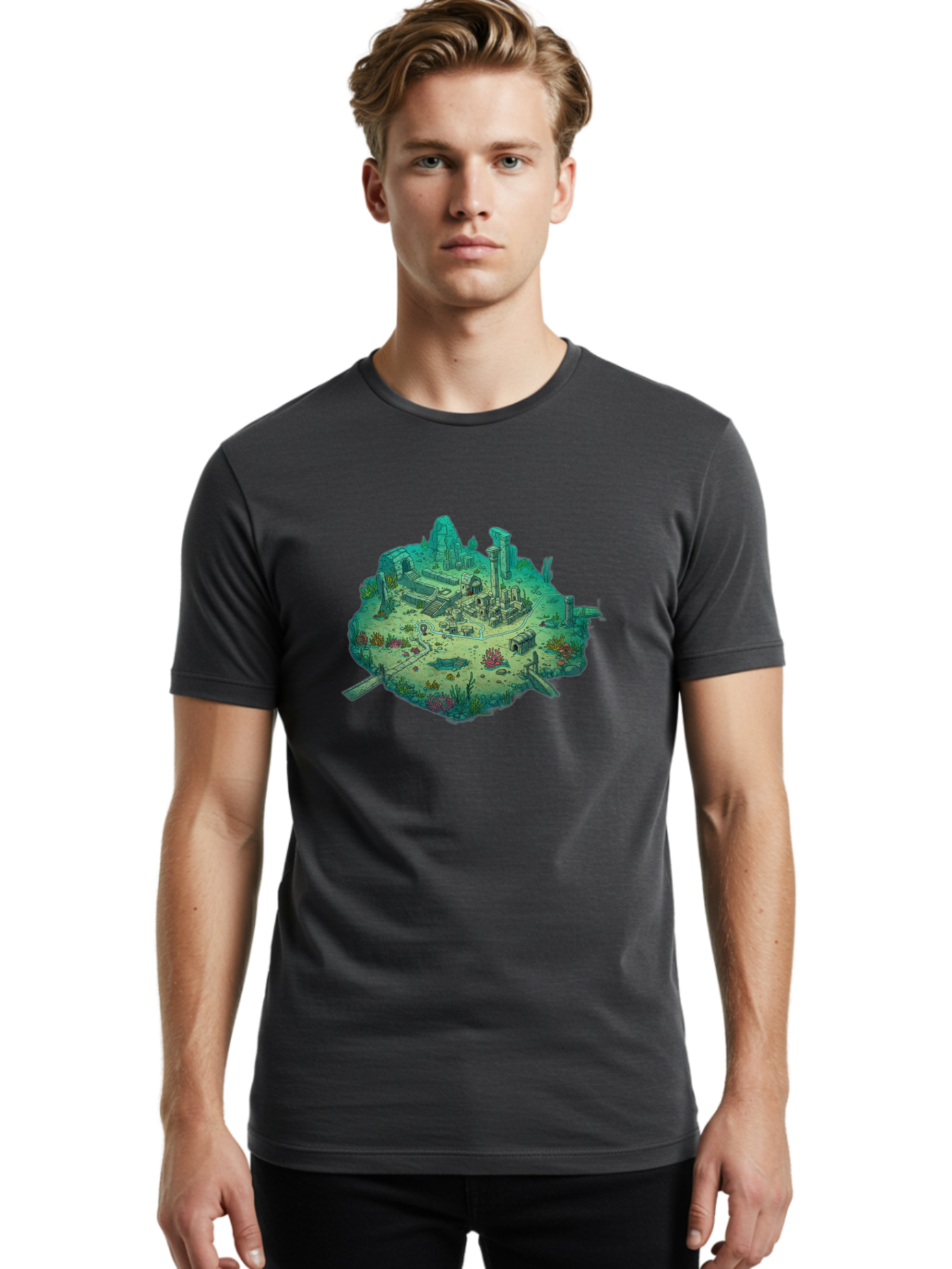 Underwater-City-Ruins Men'S Graphic Tee, 100% Cotton, Comfortable Casual Summer Wear, Machine Washable, Vintage Camera, Old Camera, Antique Camera, Black Camera, Classic Photography, Photography Equipment, Nostalgic Device, Film Camera, Baf610