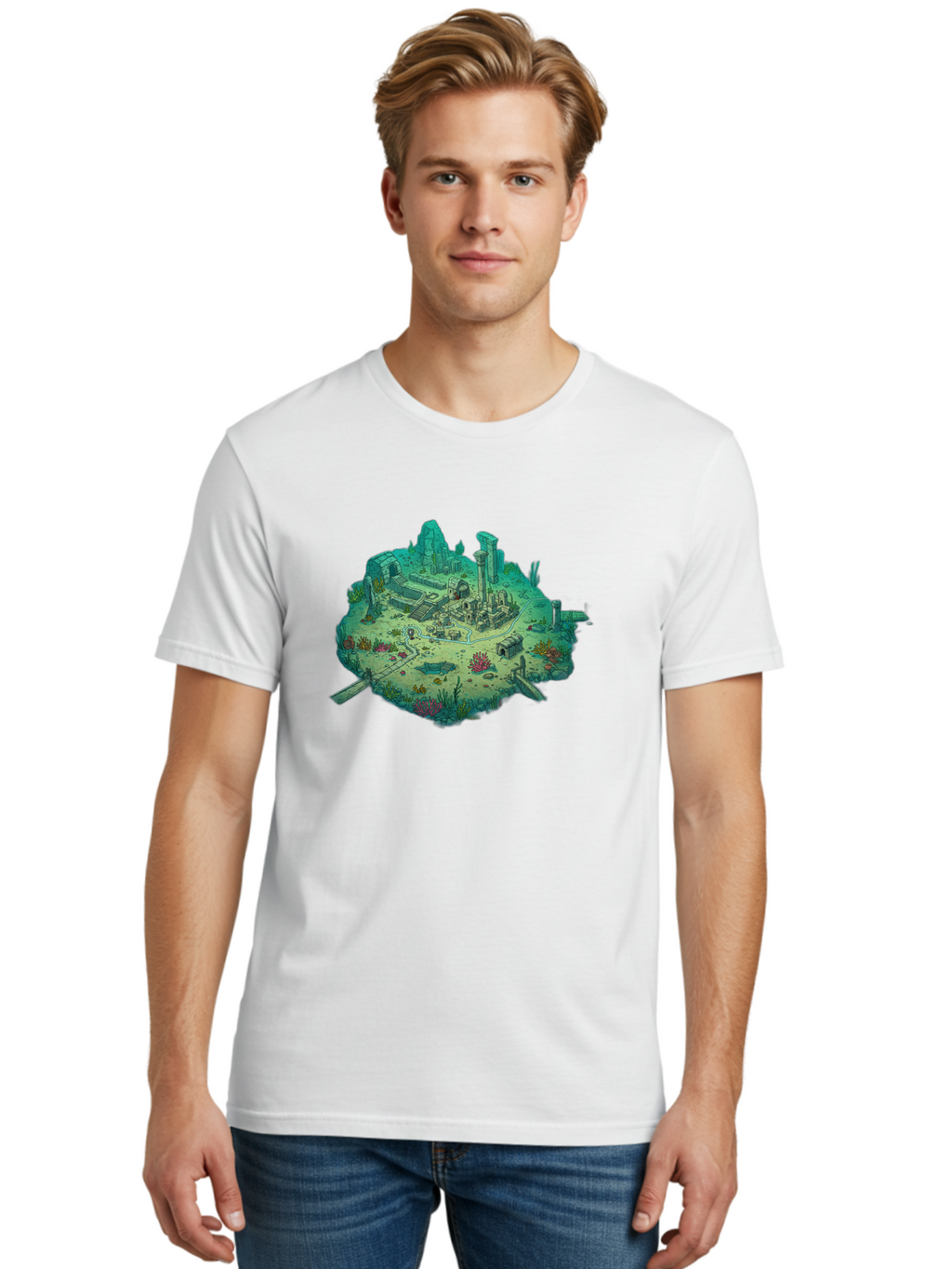 Underwater-City-Ruins Men'S Graphic Tee, 100% Cotton, Comfortable Casual Summer Wear, Machine Washable, Vintage Camera, Old Camera, Antique Camera, Black Camera, Classic Photography, Photography Equipment, Nostalgic Device, Film Camera, Baf610