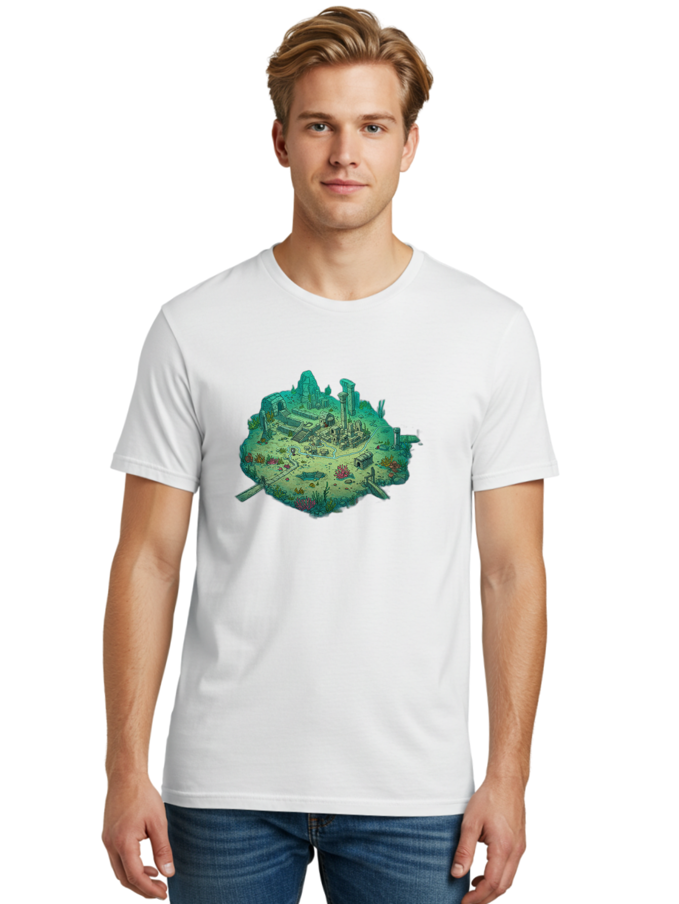 Underwater-City-Ruins Men'S Graphic Tee, 100% Cotton, Comfortable Casual Summer Wear, Machine Washable, Vintage Camera, Old Camera, Antique Camera, Black Camera, Classic Photography, Photography Equipment, Nostalgic Device, Film Camera, Baf610