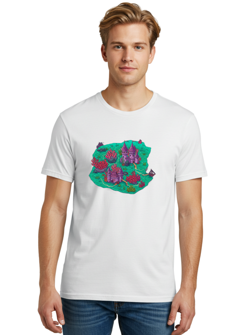 Underwater-Isometric-Castle Men'S Graphic Tee, 100% Cotton, Comfortable Casual Summer Wear, Machine Washable, Vintage Camera, Old Camera, Antique Camera, Black Camera, Classic Photography, Photography Equipment, Nostalgic Device, Film Camera, Baf611