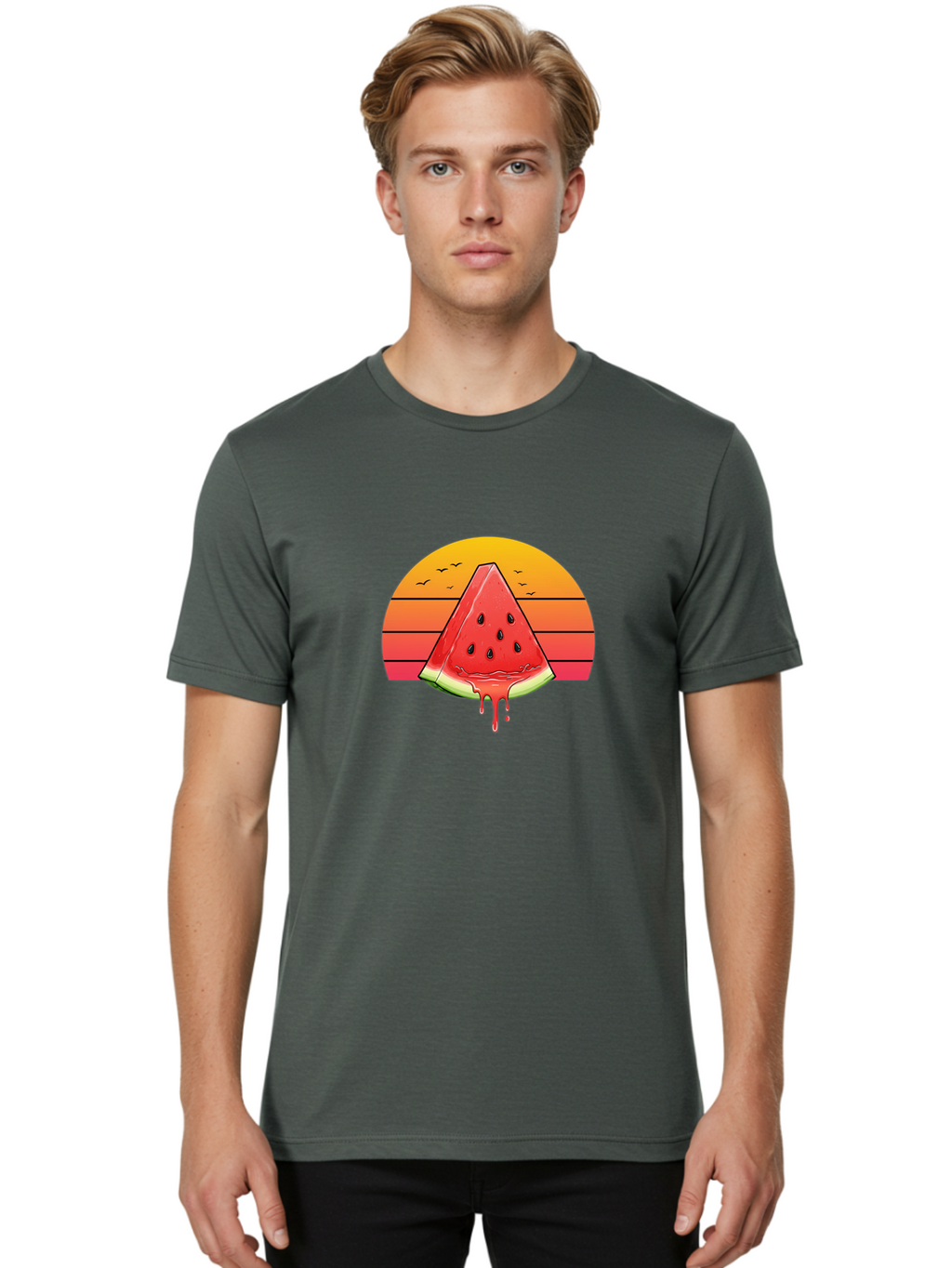 Watermelon-Sunset Men'S Graphic Tee, 100% Cotton, Comfortable Casual Summer Wear, Machine Washable, Vintage Camera, Old Camera, Antique Camera, Black Camera, Classic Photography, Photography Equipment, Nostalgic Device, Film Camera, Camera Art Baf644