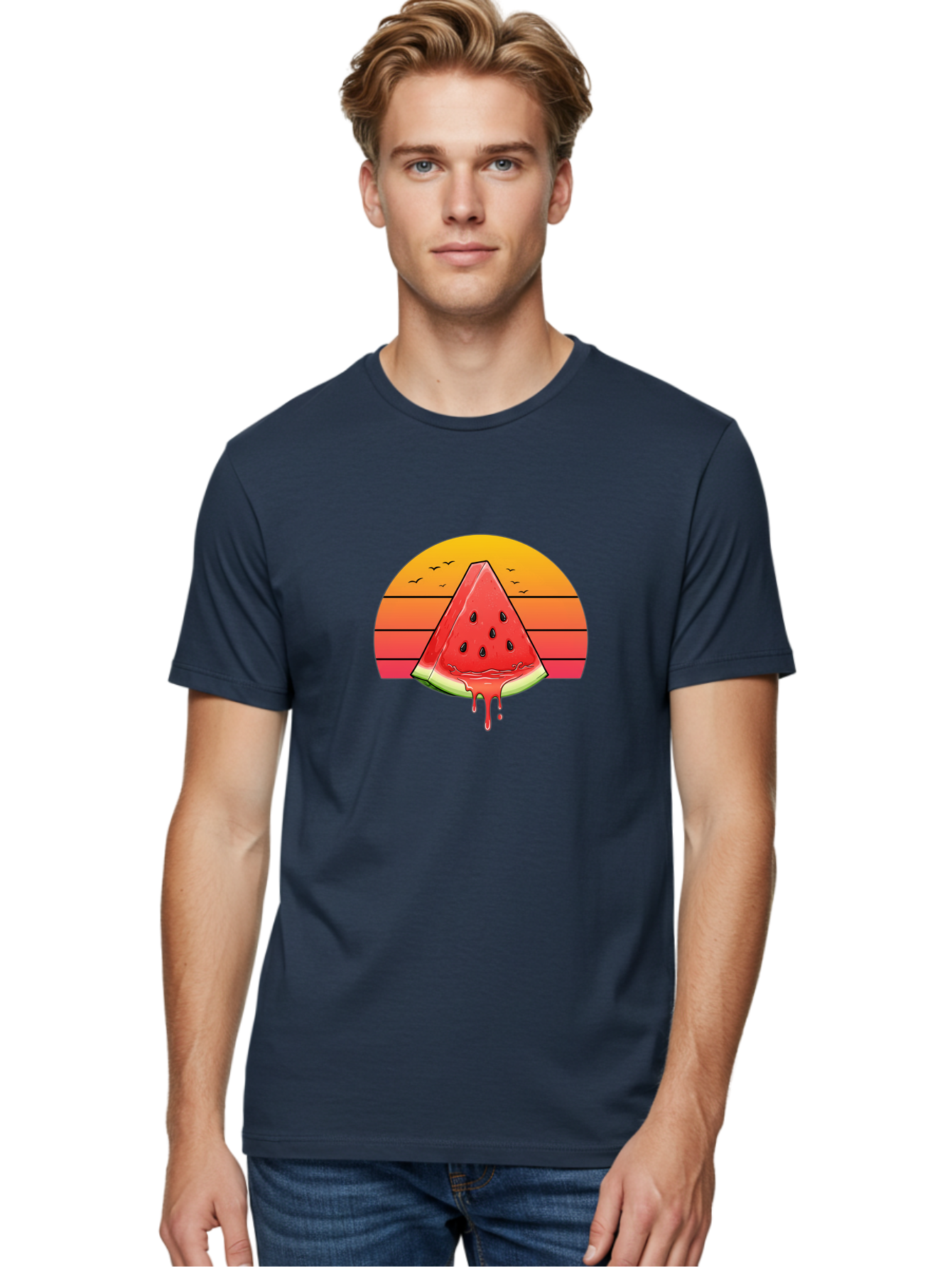 Watermelon-Sunset Men'S Graphic Tee, 100% Cotton, Comfortable Casual Summer Wear, Machine Washable, Vintage Camera, Old Camera, Antique Camera, Black Camera, Classic Photography, Photography Equipment, Nostalgic Device, Film Camera, Camera Art Baf644