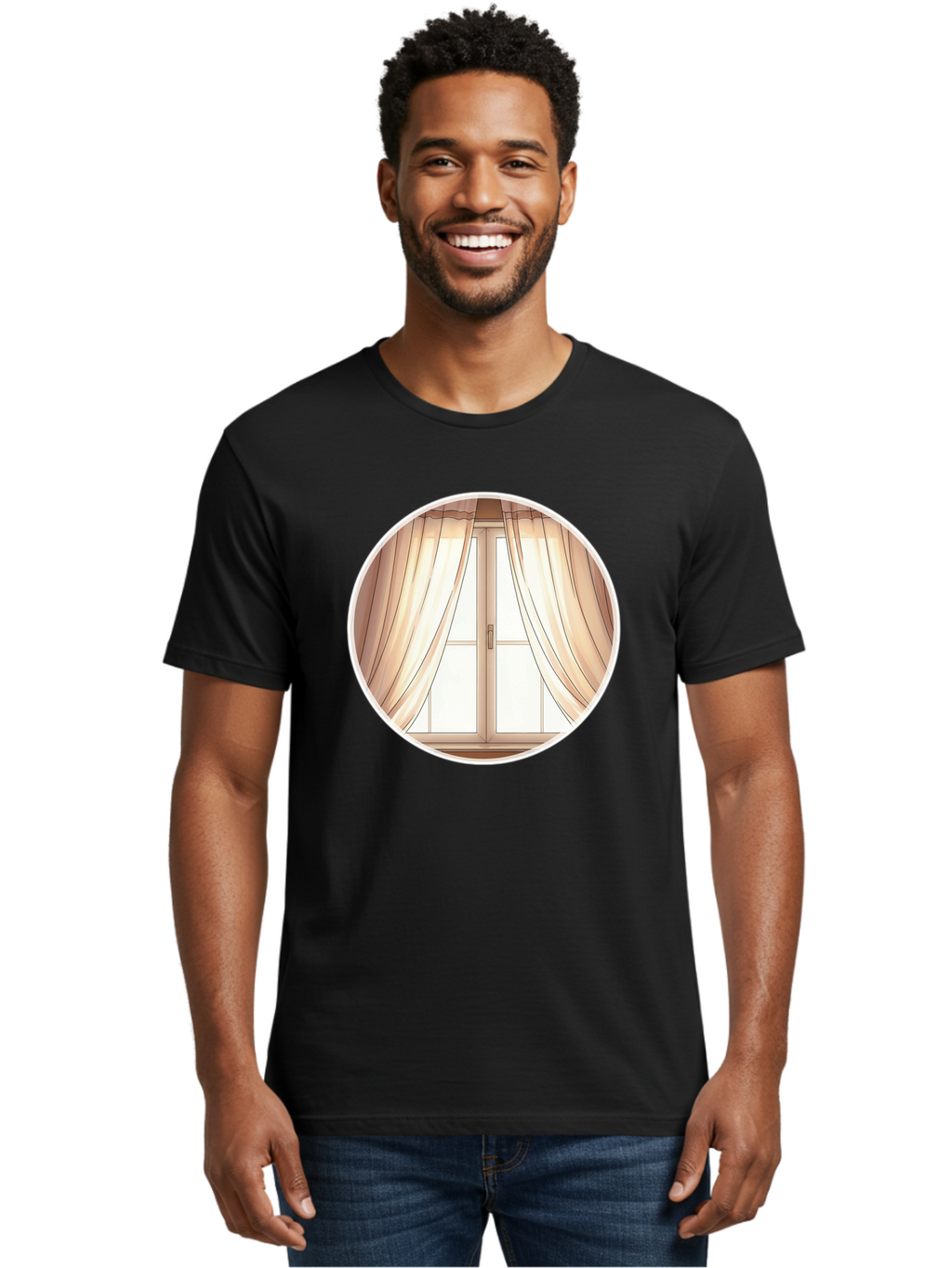 Window-With-Curtains Men'S Graphic Tee, 100% Cotton, Comfortable Casual Summer Wear, Machine Washable, Vintage Camera, Old Camera, Antique Camera, Black Camera, Classic Photography, Photography Equipment, Nostalgic Device, Film Camera, Baf667