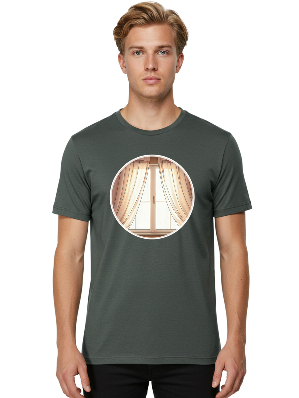 Window-With-Curtains Men'S Graphic Tee, 100% Cotton, Comfortable Casual Summer Wear, Machine Washable, Vintage Camera, Old Camera, Antique Camera, Black Camera, Classic Photography, Photography Equipment, Nostalgic Device, Film Camera, Baf667