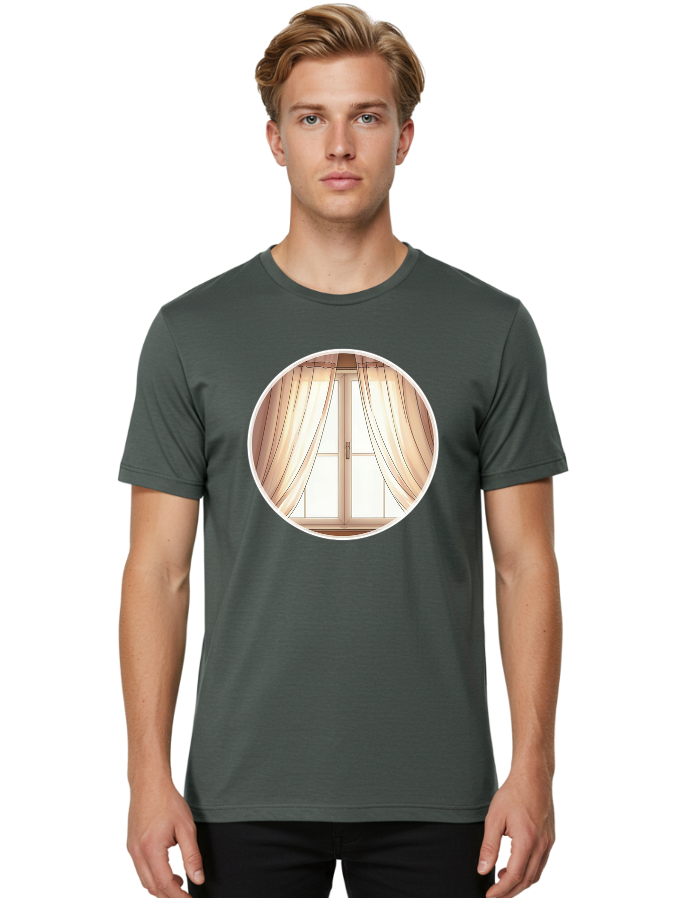 Window-With-Curtains Men'S Graphic Tee, 100% Cotton, Comfortable Casual Summer Wear, Machine Washable, Vintage Camera, Old Camera, Antique Camera, Black Camera, Classic Photography, Photography Equipment, Nostalgic Device, Film Camera, Baf667