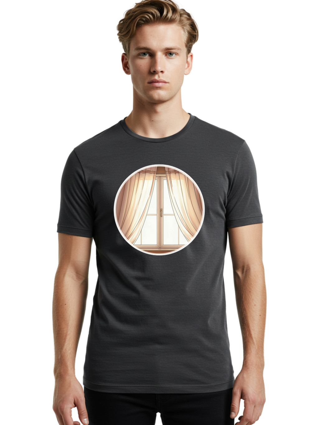 Window-With-Curtains Men'S Graphic Tee, 100% Cotton, Comfortable Casual Summer Wear, Machine Washable, Vintage Camera, Old Camera, Antique Camera, Black Camera, Classic Photography, Photography Equipment, Nostalgic Device, Film Camera, Baf667