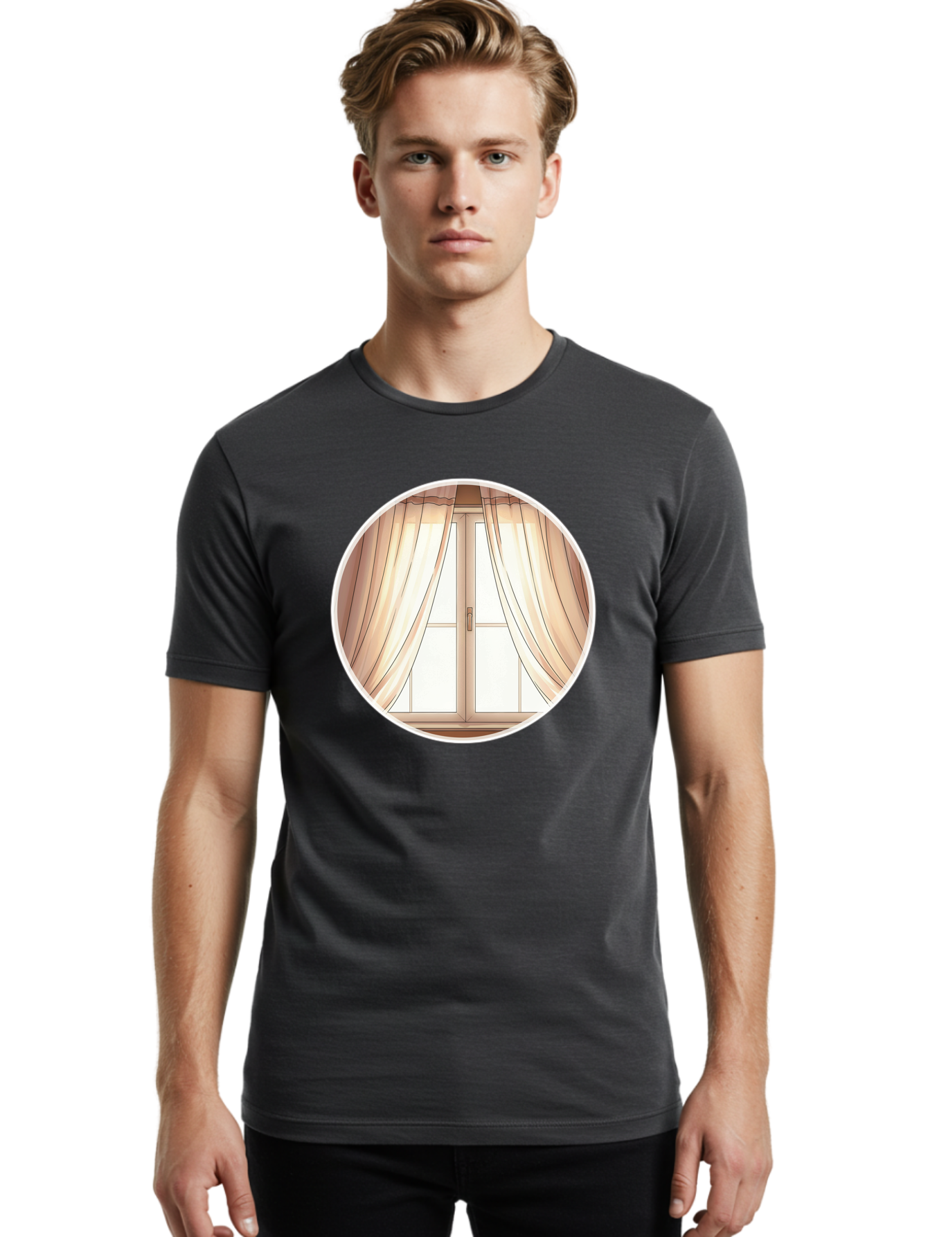 Window-With-Curtains Men'S Graphic Tee, 100% Cotton, Comfortable Casual Summer Wear, Machine Washable, Vintage Camera, Old Camera, Antique Camera, Black Camera, Classic Photography, Photography Equipment, Nostalgic Device, Film Camera, Baf667