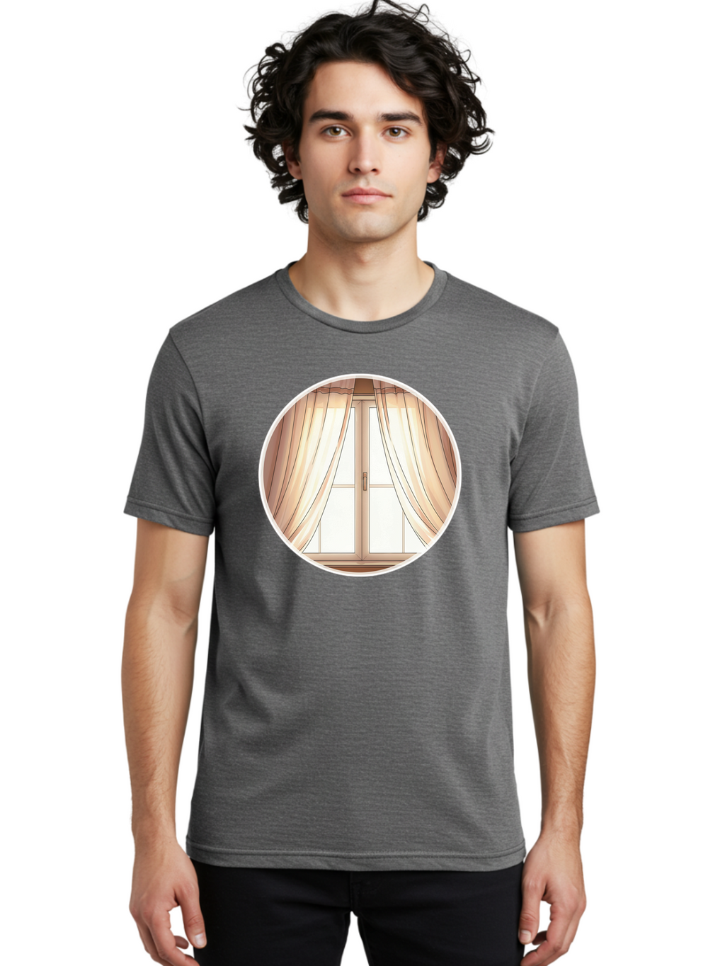 Window-With-Curtains Men'S Graphic Tee, 100% Cotton, Comfortable Casual Summer Wear, Machine Washable, Vintage Camera, Old Camera, Antique Camera, Black Camera, Classic Photography, Photography Equipment, Nostalgic Device, Film Camera, Baf667