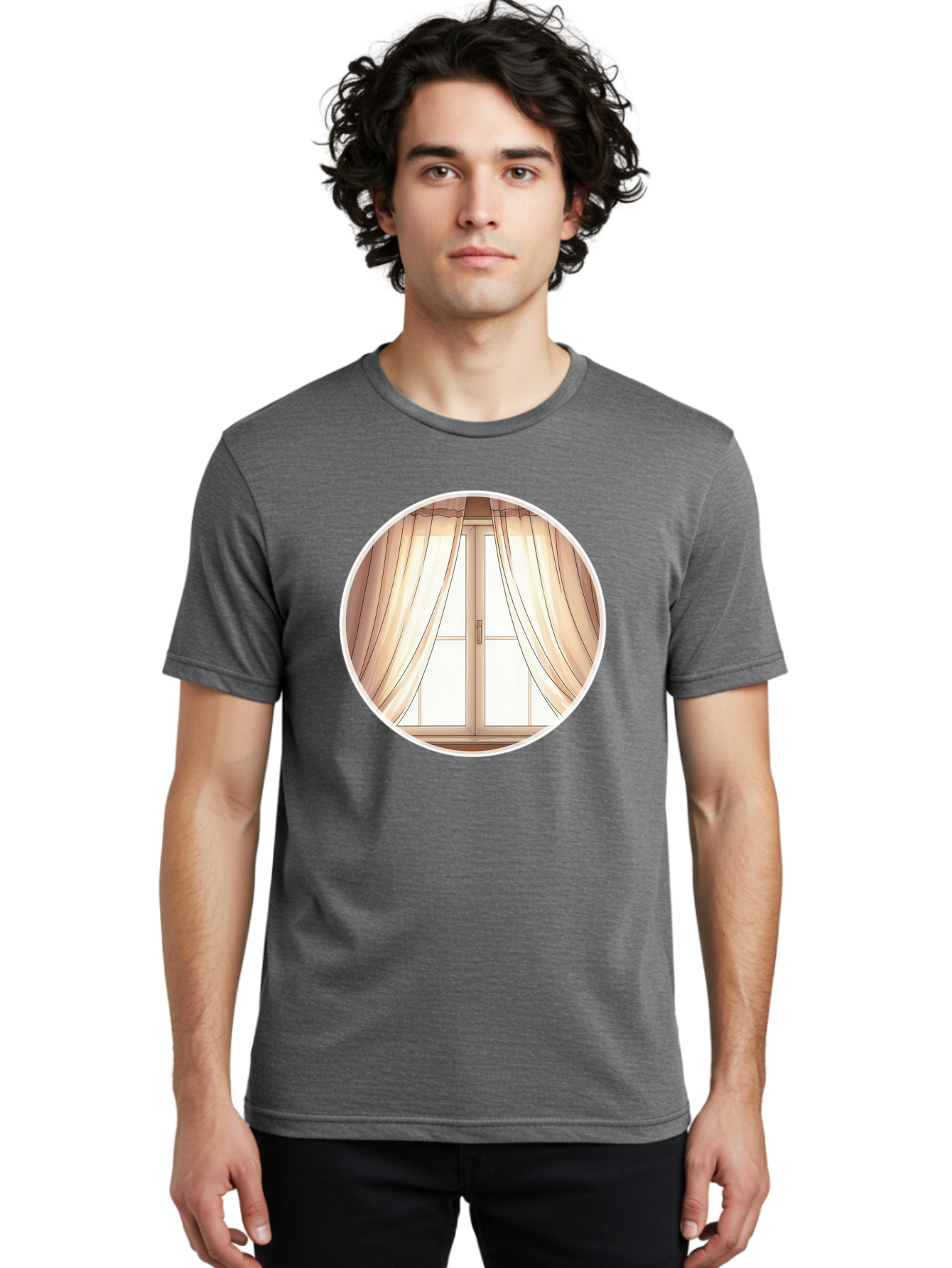 Window-With-Curtains Men'S Graphic Tee, 100% Cotton, Comfortable Casual Summer Wear, Machine Washable, Vintage Camera, Old Camera, Antique Camera, Black Camera, Classic Photography, Photography Equipment, Nostalgic Device, Film Camera, Baf667