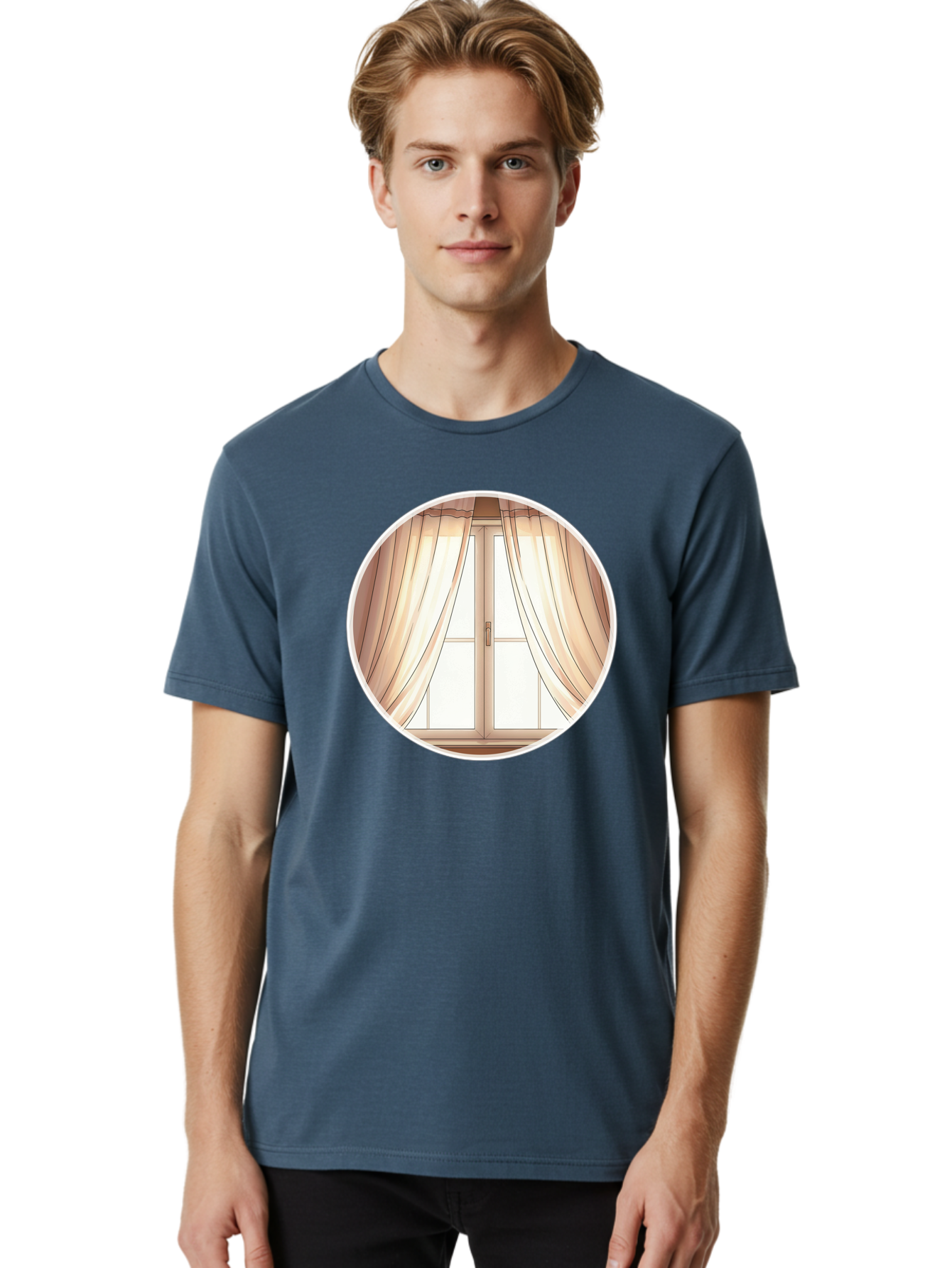 Window-With-Curtains Men'S Graphic Tee, 100% Cotton, Comfortable Casual Summer Wear, Machine Washable, Vintage Camera, Old Camera, Antique Camera, Black Camera, Classic Photography, Photography Equipment, Nostalgic Device, Film Camera, Baf667