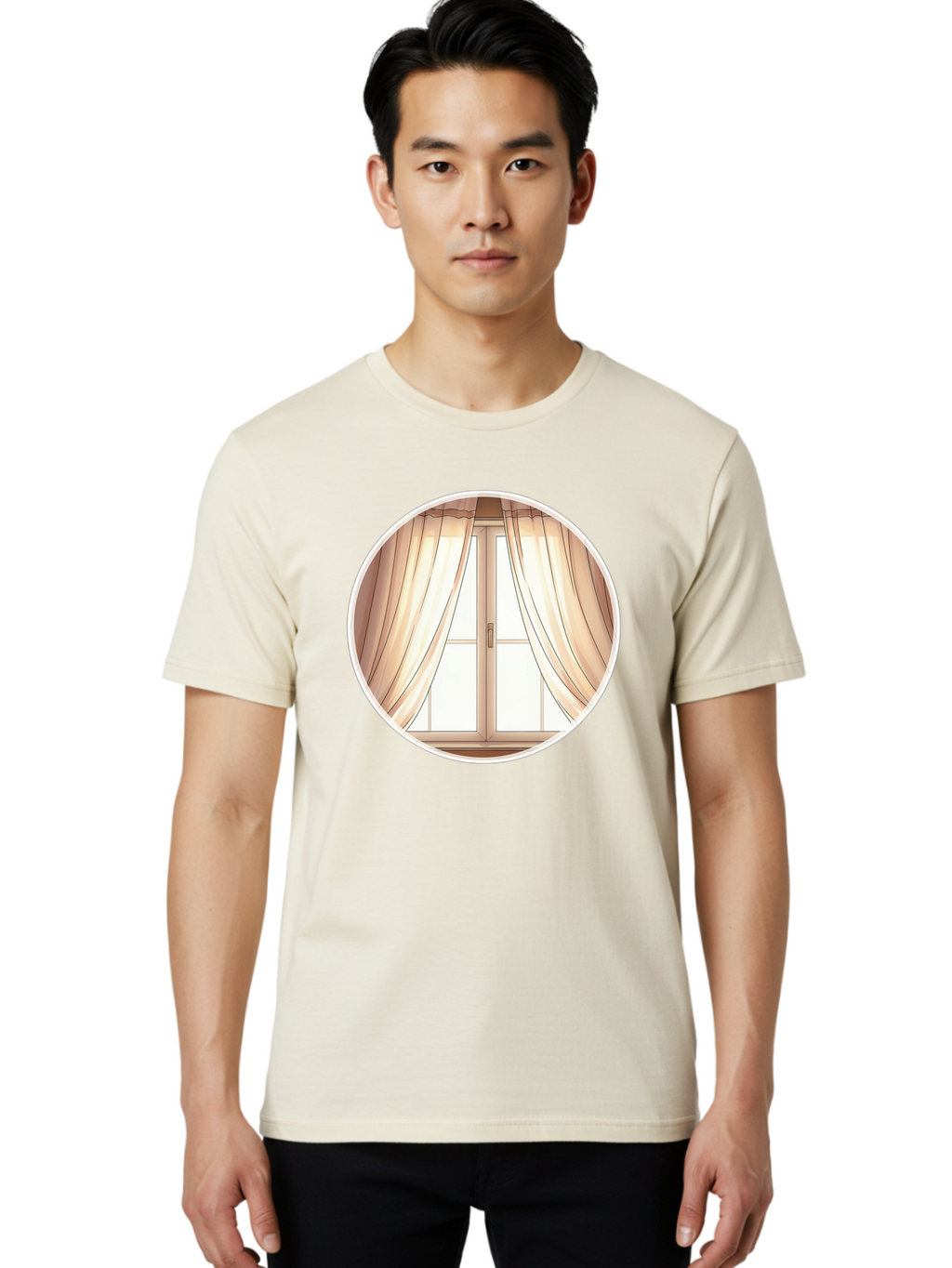 Window-With-Curtains Men'S Graphic Tee, 100% Cotton, Comfortable Casual Summer Wear, Machine Washable, Vintage Camera, Old Camera, Antique Camera, Black Camera, Classic Photography, Photography Equipment, Nostalgic Device, Film Camera, Baf667