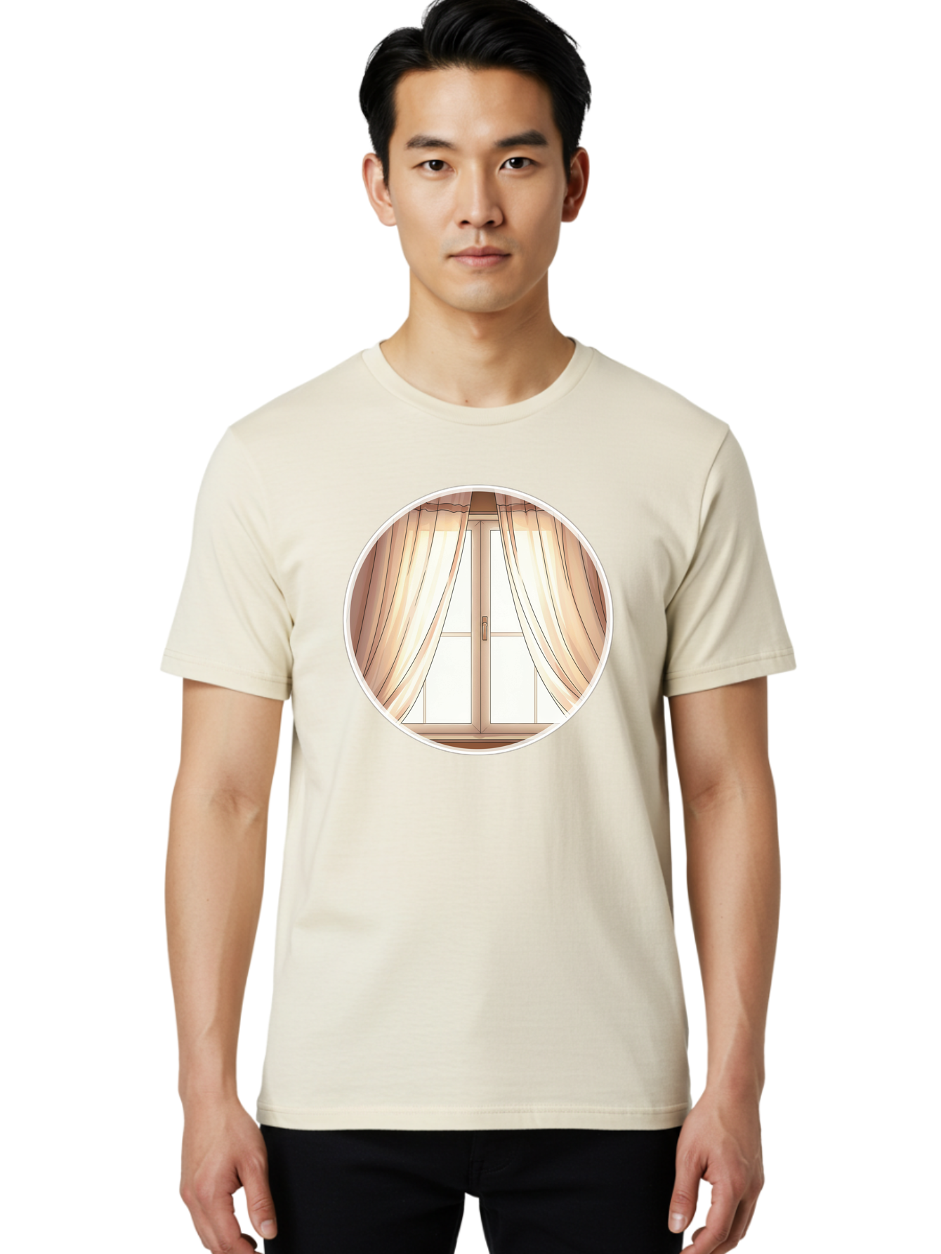 Window-With-Curtains Men'S Graphic Tee, 100% Cotton, Comfortable Casual Summer Wear, Machine Washable, Vintage Camera, Old Camera, Antique Camera, Black Camera, Classic Photography, Photography Equipment, Nostalgic Device, Film Camera, Baf667