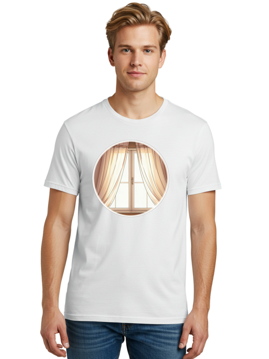 Window-With-Curtains Men'S Graphic Tee, 100% Cotton, Comfortable Casual Summer Wear, Machine Washable, Vintage Camera, Old Camera, Antique Camera, Black Camera, Classic Photography, Photography Equipment, Nostalgic Device, Film Camera, Baf667