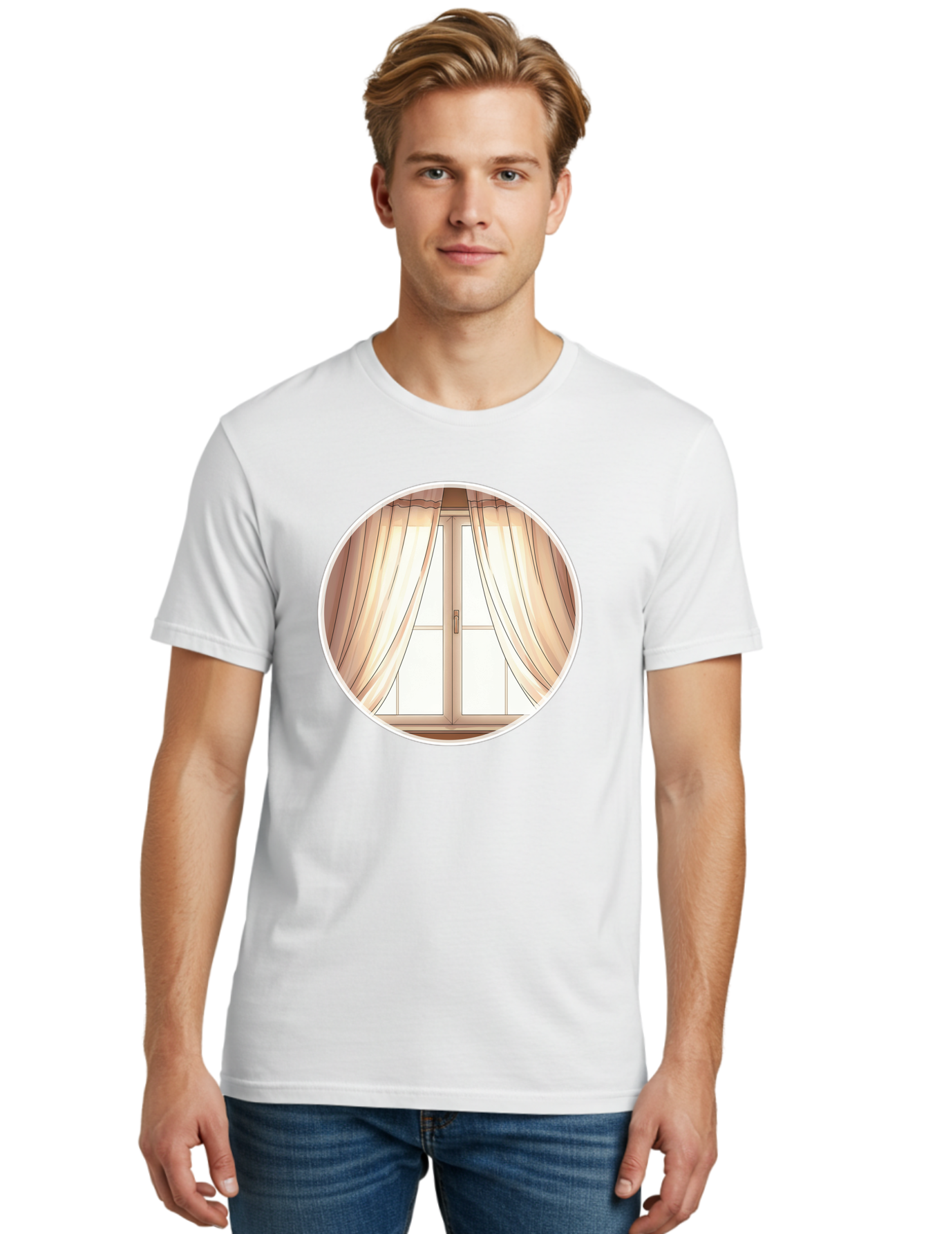 Window-With-Curtains Men'S Graphic Tee, 100% Cotton, Comfortable Casual Summer Wear, Machine Washable, Vintage Camera, Old Camera, Antique Camera, Black Camera, Classic Photography, Photography Equipment, Nostalgic Device, Film Camera, Baf667