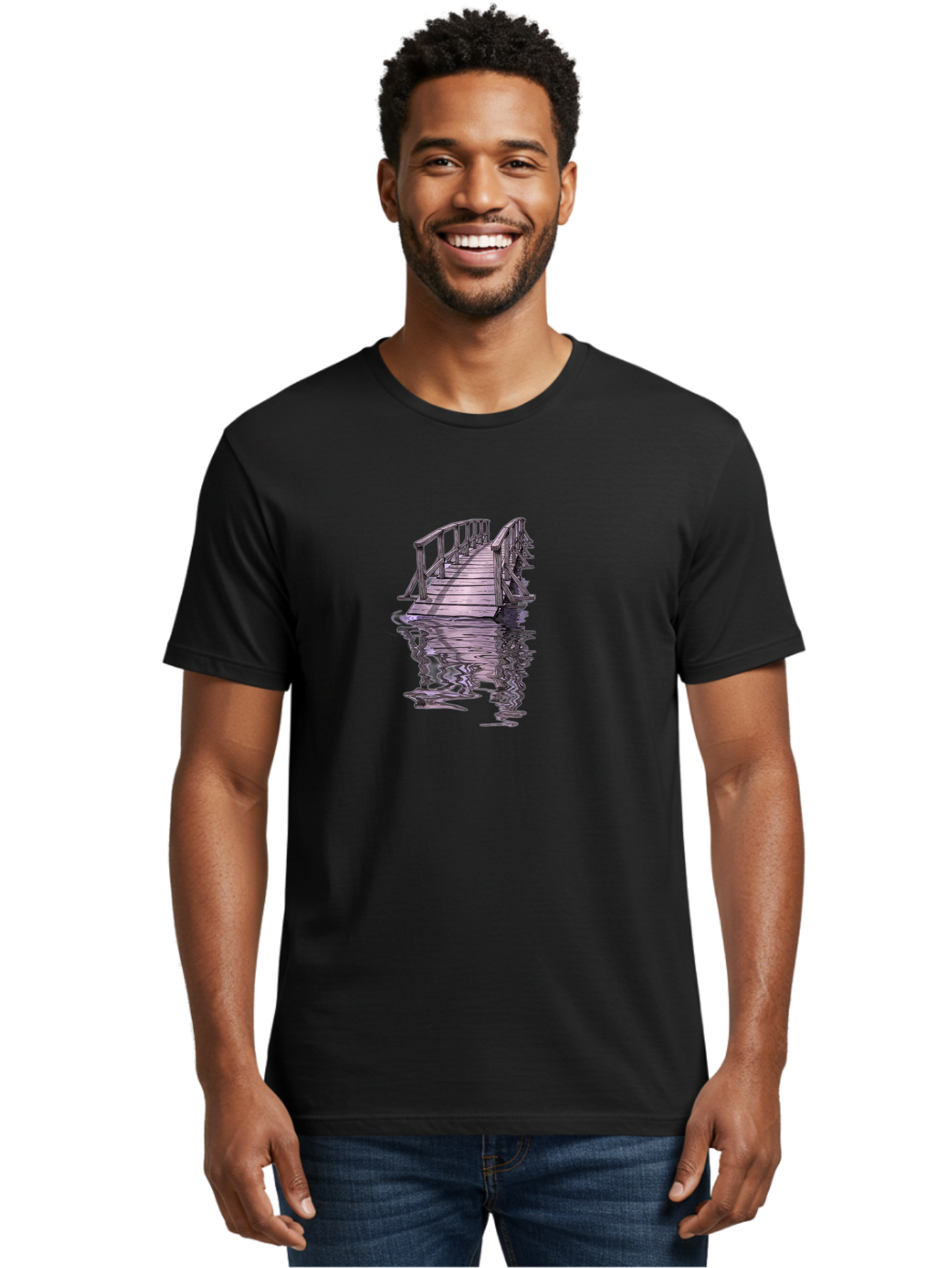 Wooden-Dock-Reflection Men'S Graphic Tee, 100% Cotton, Comfortable Casual Summer Wear, Machine Washable, Vintage Camera, Old Camera, Antique Camera, Black Camera, Classic Photography, Photography Equipment, Nostalgic Device, Film Camera, Baf673