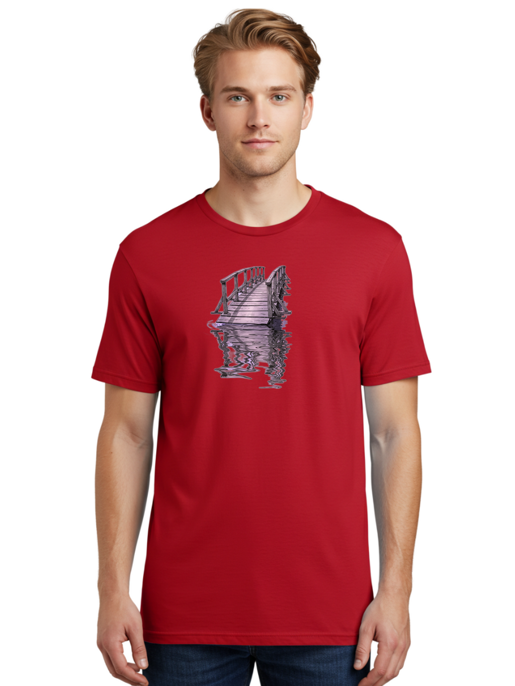 Wooden-Dock-Reflection Men'S Graphic Tee, 100% Cotton, Comfortable Casual Summer Wear, Machine Washable, Vintage Camera, Old Camera, Antique Camera, Black Camera, Classic Photography, Photography Equipment, Nostalgic Device, Film Camera, Baf673