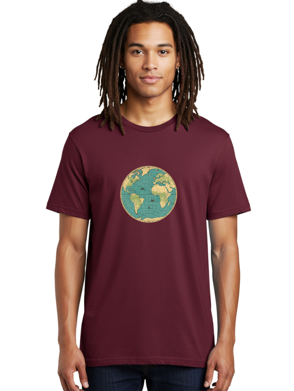 World-Map-Globe Men'S Graphic Tee, 100% Cotton, Comfortable Casual Summer Wear, Machine Washable, Vintage Camera, Old Camera, Antique Camera, Black Camera, Classic Photography, Photography Equipment, Nostalgic Device, Film Camera, Camera Art Baf675
