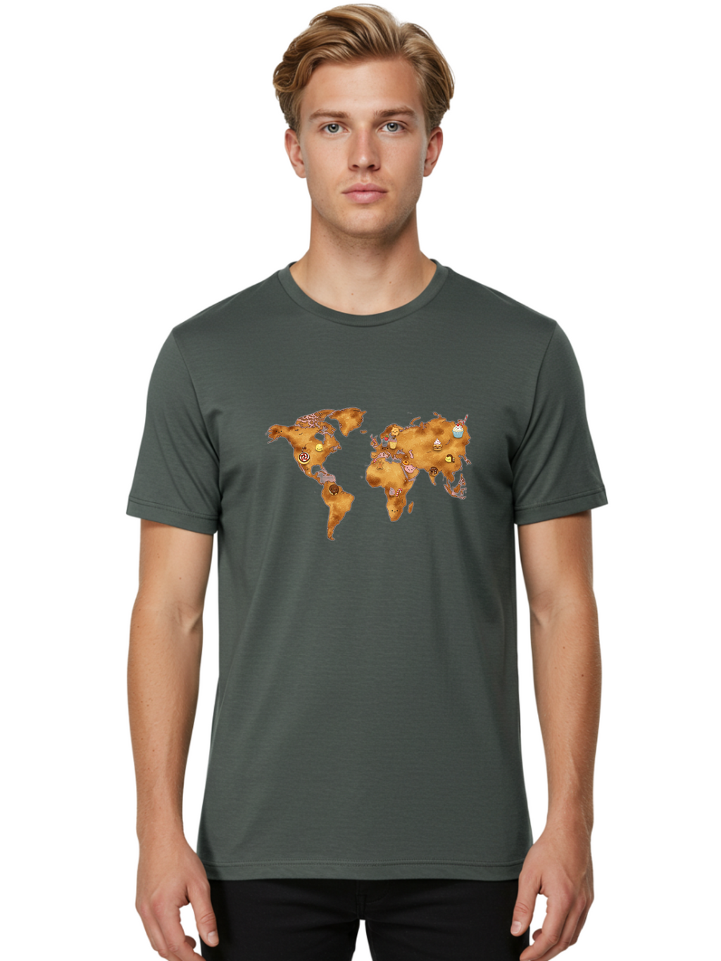 World-Map-With-Cupcakes Men'S Graphic Tee, 100% Cotton, Comfortable Casual Summer Wear, Machine Washable, Vintage Camera, Old Camera, Antique Camera, Black Camera, Classic Photography, Photography Equipment, Nostalgic Device, Film Camera, Baf676