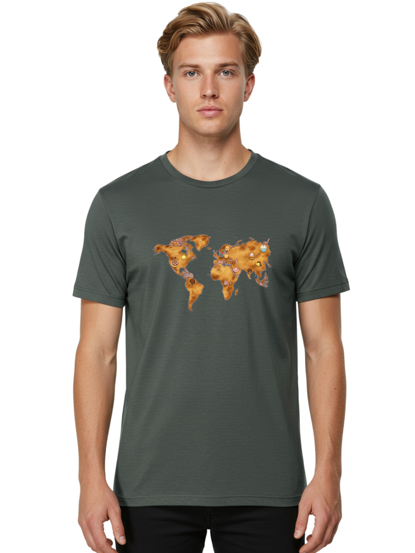 World-Map-With-Cupcakes Men'S Graphic Tee, 100% Cotton, Comfortable Casual Summer Wear, Machine Washable, Vintage Camera, Old Camera, Antique Camera, Black Camera, Classic Photography, Photography Equipment, Nostalgic Device, Film Camera, Baf676