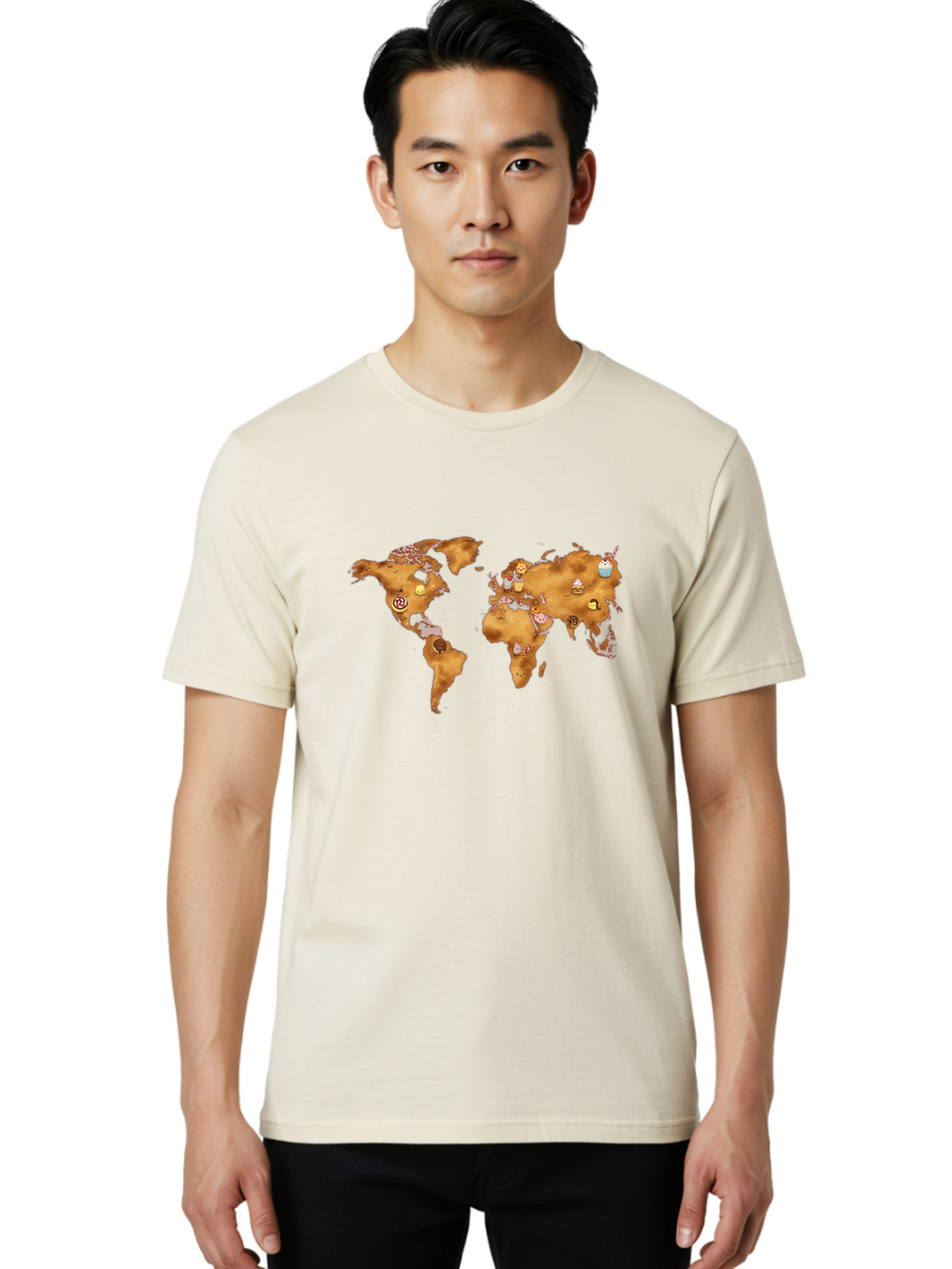 World-Map-With-Cupcakes Men'S Graphic Tee, 100% Cotton, Comfortable Casual Summer Wear, Machine Washable, Vintage Camera, Old Camera, Antique Camera, Black Camera, Classic Photography, Photography Equipment, Nostalgic Device, Film Camera, Baf676