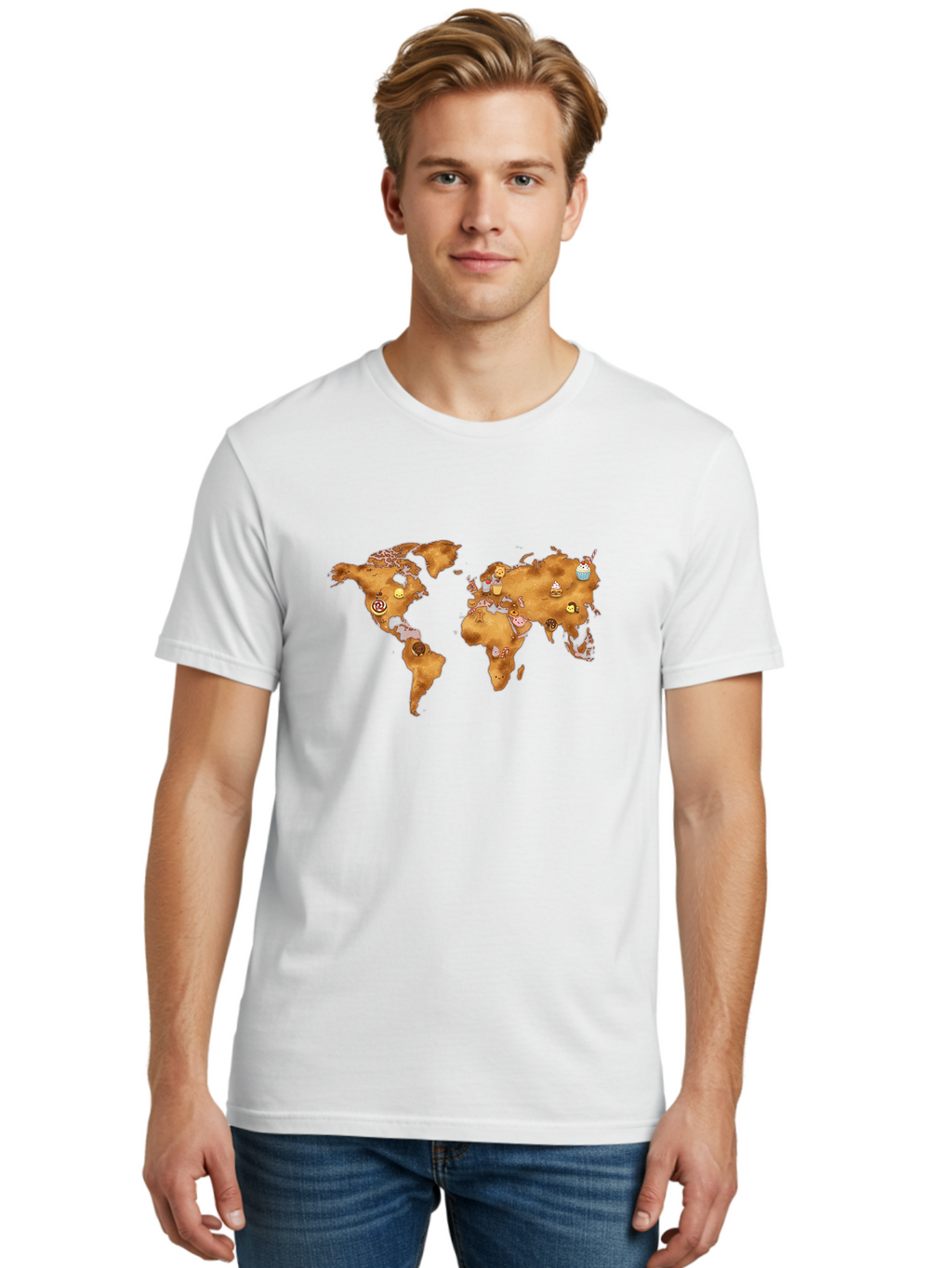 World-Map-With-Cupcakes Men'S Graphic Tee, 100% Cotton, Comfortable Casual Summer Wear, Machine Washable, Vintage Camera, Old Camera, Antique Camera, Black Camera, Classic Photography, Photography Equipment, Nostalgic Device, Film Camera, Baf676