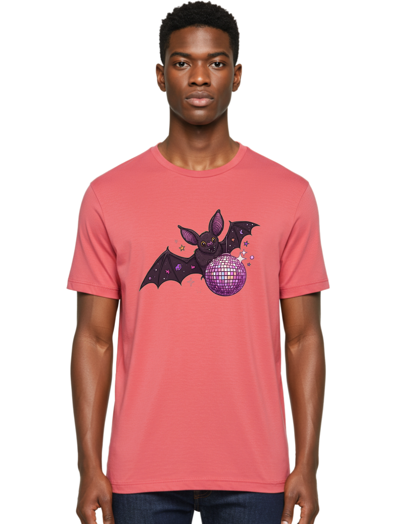 Bat-Holding-Disco-Ball-2 Men'S Graphic Tee, 100% Cotton, Comfortable Casual Summer Wear, Machine Washable, Vintage Camera, Old Camera, Antique Camera, Black Camera, Classic Photography, Photography Equipment, Nostalgic Device, Film Camera, Baf692