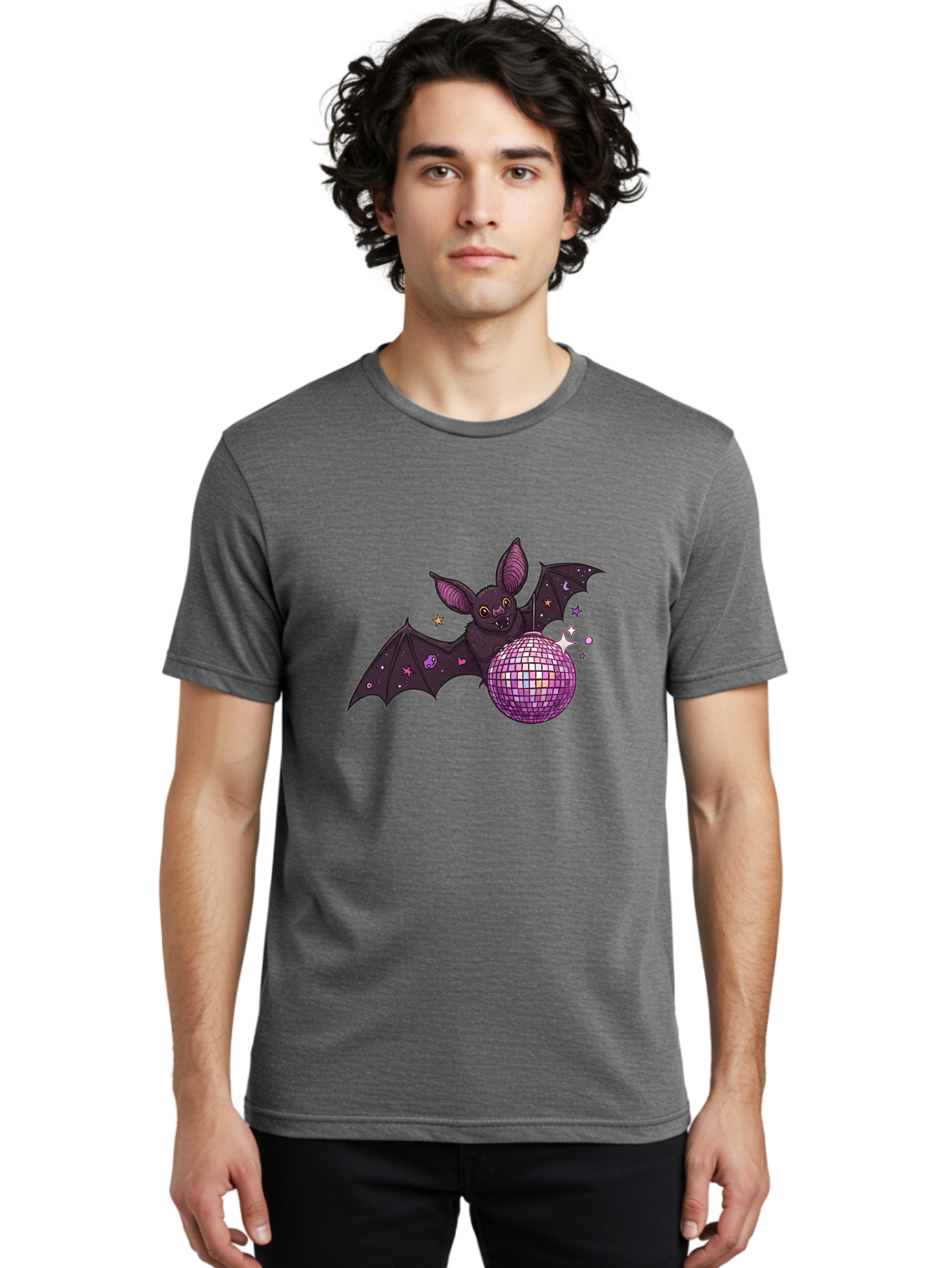 Bat-Holding-Disco-Ball-2 Men'S Graphic Tee, 100% Cotton, Comfortable Casual Summer Wear, Machine Washable, Vintage Camera, Old Camera, Antique Camera, Black Camera, Classic Photography, Photography Equipment, Nostalgic Device, Film Camera, Baf692