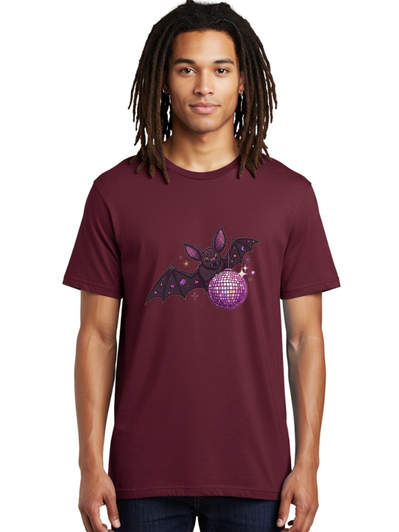 Bat-Holding-Disco-Ball-2 Men'S Graphic Tee, 100% Cotton, Comfortable Casual Summer Wear, Machine Washable, Vintage Camera, Old Camera, Antique Camera, Black Camera, Classic Photography, Photography Equipment, Nostalgic Device, Film Camera, Baf692