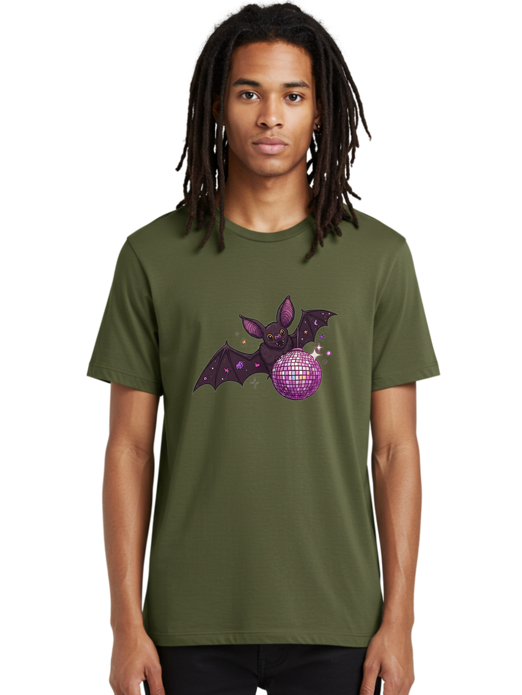 Bat-Holding-Disco-Ball-2 Men'S Graphic Tee, 100% Cotton, Comfortable Casual Summer Wear, Machine Washable, Vintage Camera, Old Camera, Antique Camera, Black Camera, Classic Photography, Photography Equipment, Nostalgic Device, Film Camera, Baf692