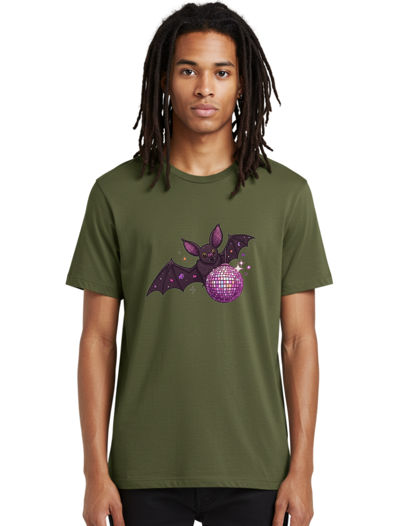Bat-Holding-Disco-Ball-2 Men'S Graphic Tee, 100% Cotton, Comfortable Casual Summer Wear, Machine Washable, Vintage Camera, Old Camera, Antique Camera, Black Camera, Classic Photography, Photography Equipment, Nostalgic Device, Film Camera, Baf692