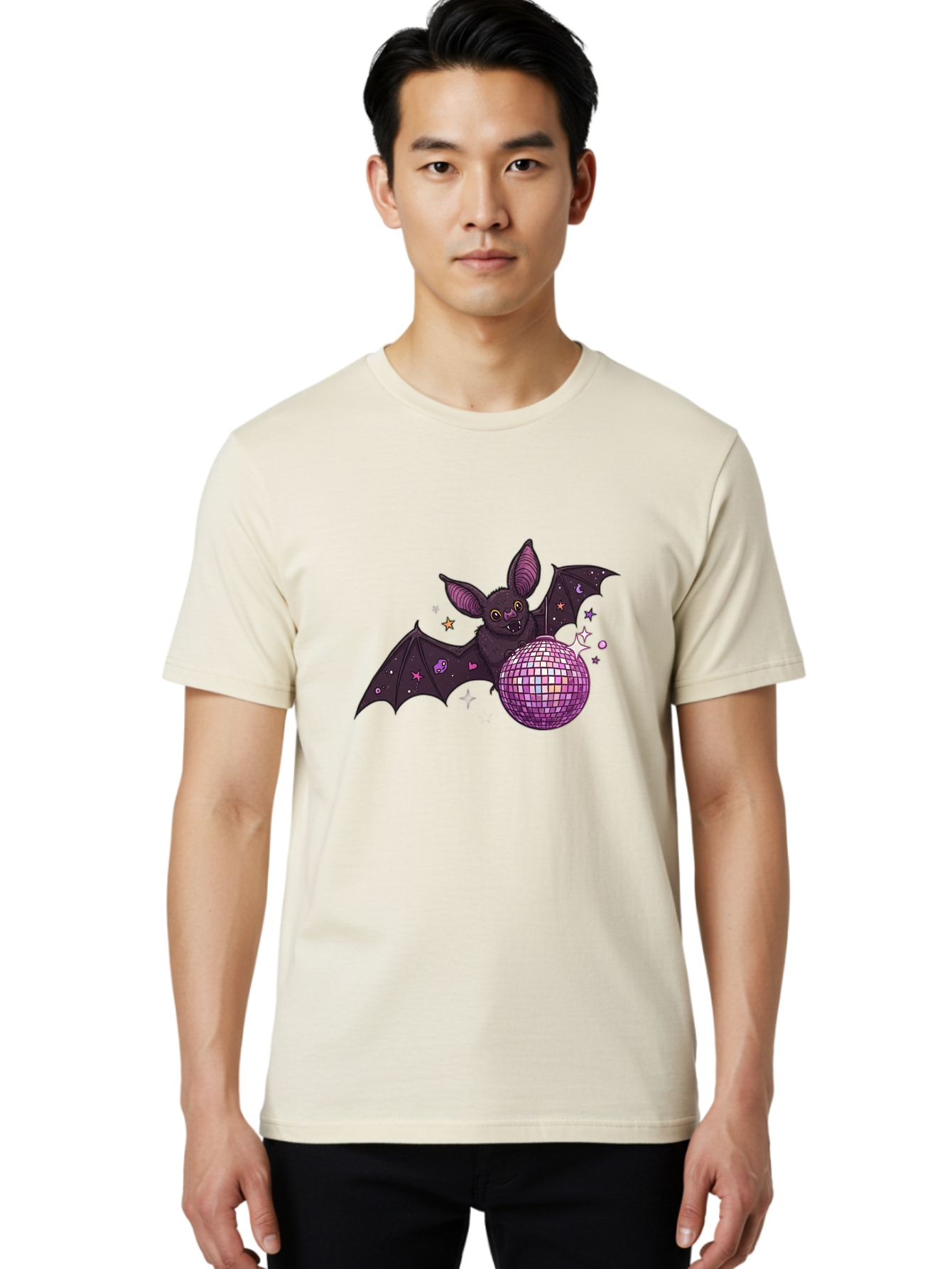 Bat-Holding-Disco-Ball-2 Men'S Graphic Tee, 100% Cotton, Comfortable Casual Summer Wear, Machine Washable, Vintage Camera, Old Camera, Antique Camera, Black Camera, Classic Photography, Photography Equipment, Nostalgic Device, Film Camera, Baf692