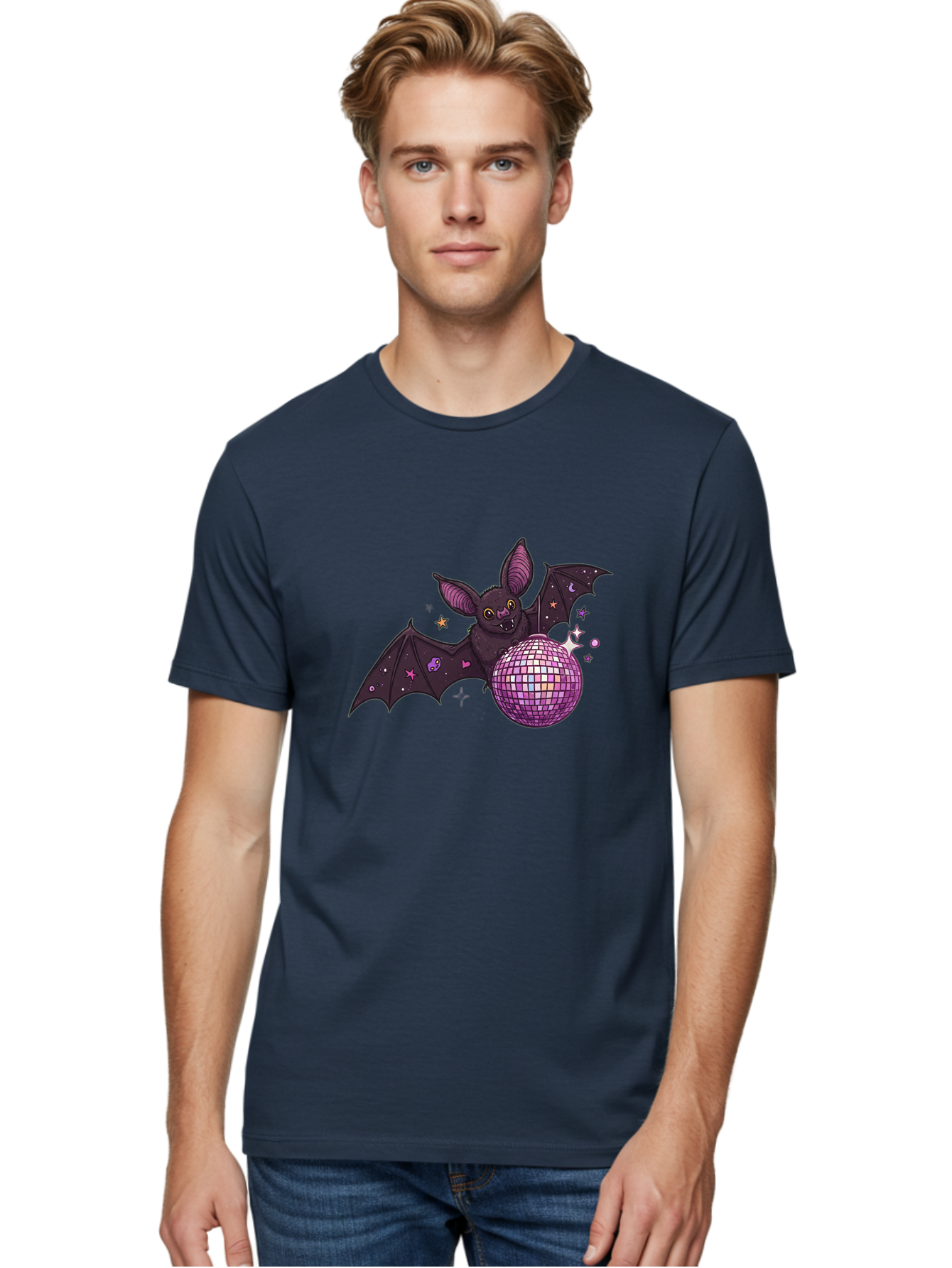 Bat-Holding-Disco-Ball-2 Men'S Graphic Tee, 100% Cotton, Comfortable Casual Summer Wear, Machine Washable, Vintage Camera, Old Camera, Antique Camera, Black Camera, Classic Photography, Photography Equipment, Nostalgic Device, Film Camera, Baf692