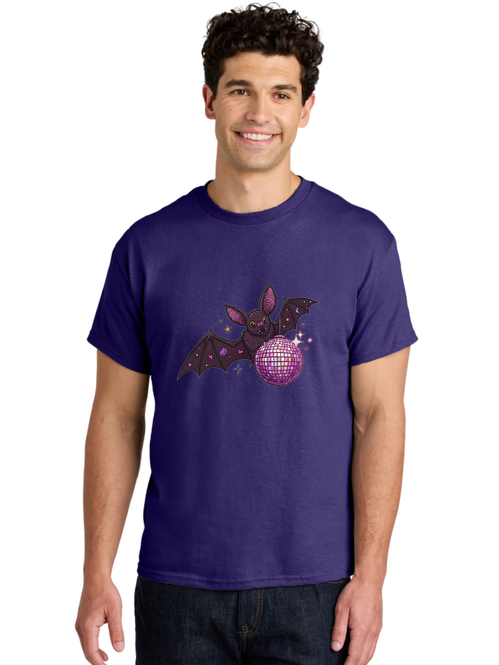 Bat-Holding-Disco-Ball-2 Men'S Graphic Tee, 100% Cotton, Comfortable Casual Summer Wear, Machine Washable, Vintage Camera, Old Camera, Antique Camera, Black Camera, Classic Photography, Photography Equipment, Nostalgic Device, Film Camera, Baf692