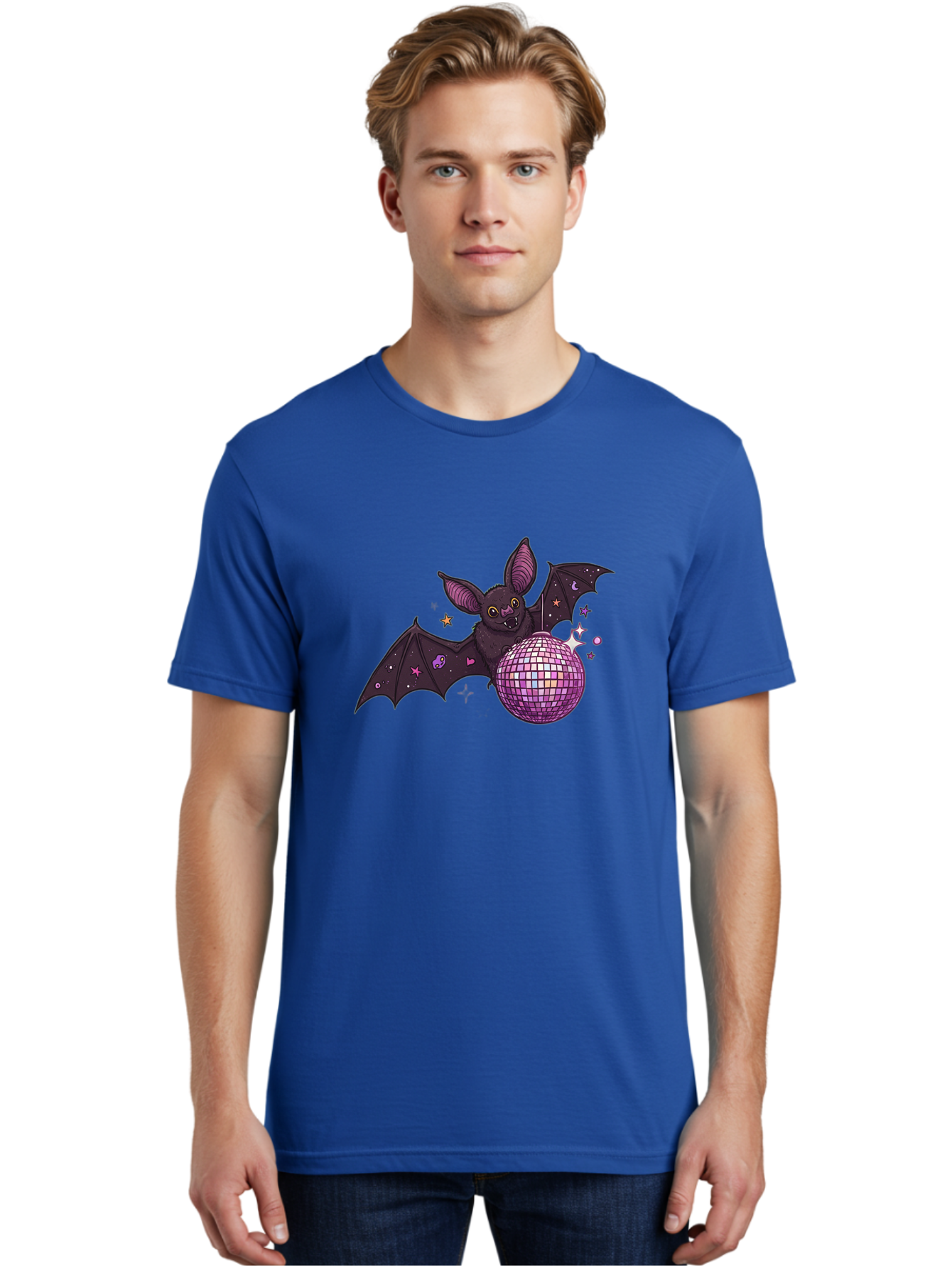 Bat-Holding-Disco-Ball-2 Men'S Graphic Tee, 100% Cotton, Comfortable Casual Summer Wear, Machine Washable, Vintage Camera, Old Camera, Antique Camera, Black Camera, Classic Photography, Photography Equipment, Nostalgic Device, Film Camera, Baf692
