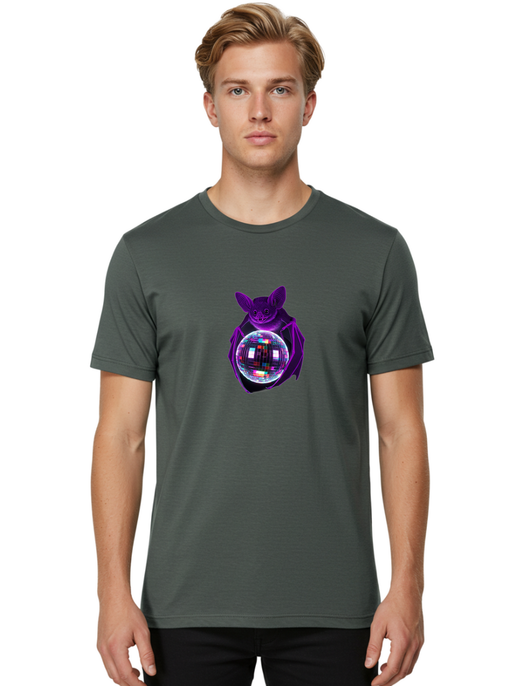 Bat-Holding-Disco-Ball Men'S Graphic Tee, 100% Cotton, Comfortable Casual Summer Wear, Machine Washable, Vintage Camera, Old Camera, Antique Camera, Black Camera, Classic Photography, Photography Equipment, Nostalgic Device, Film Camera, Baf693