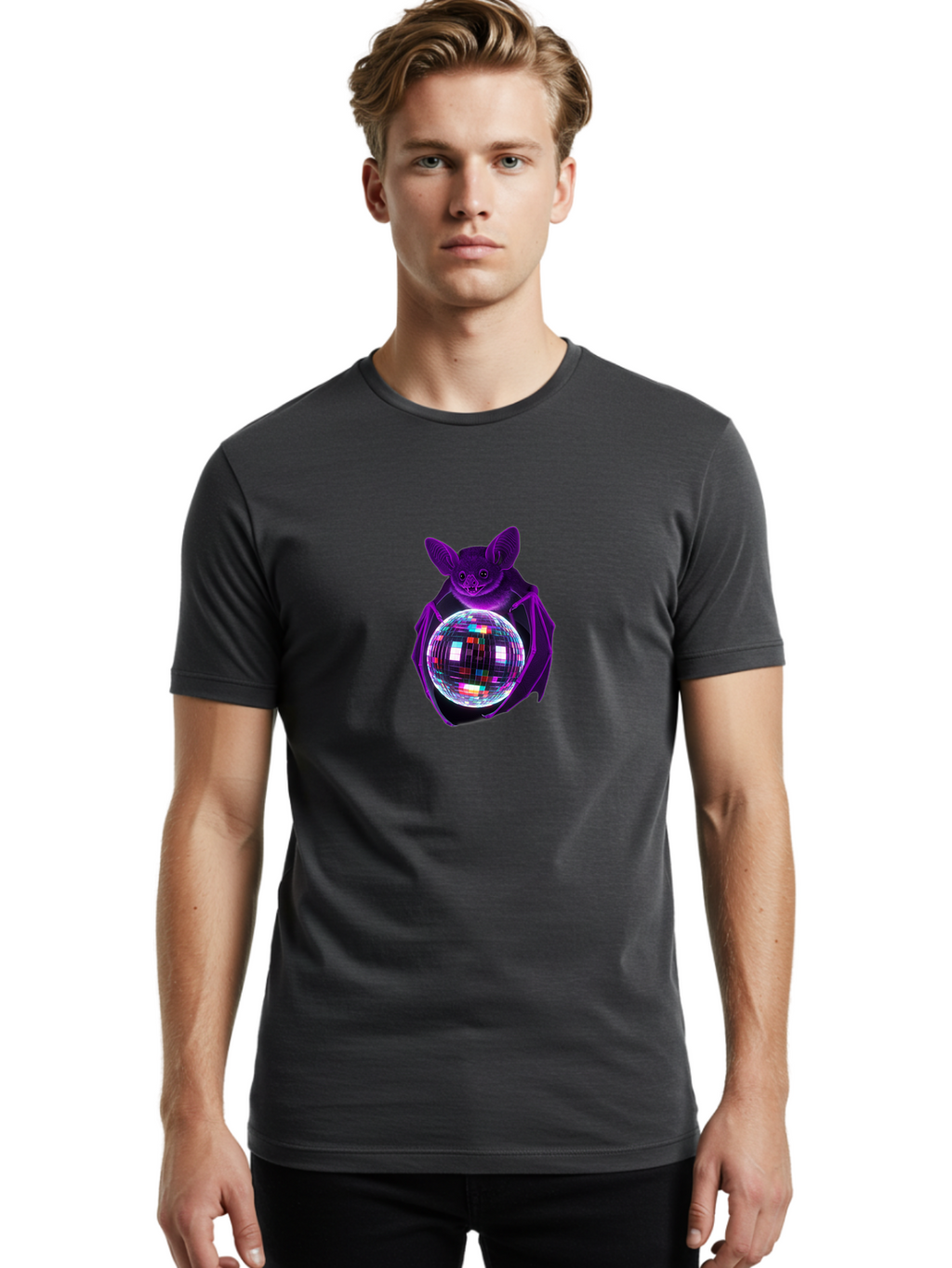 Bat-Holding-Disco-Ball Men'S Graphic Tee, 100% Cotton, Comfortable Casual Summer Wear, Machine Washable, Vintage Camera, Old Camera, Antique Camera, Black Camera, Classic Photography, Photography Equipment, Nostalgic Device, Film Camera, Baf693