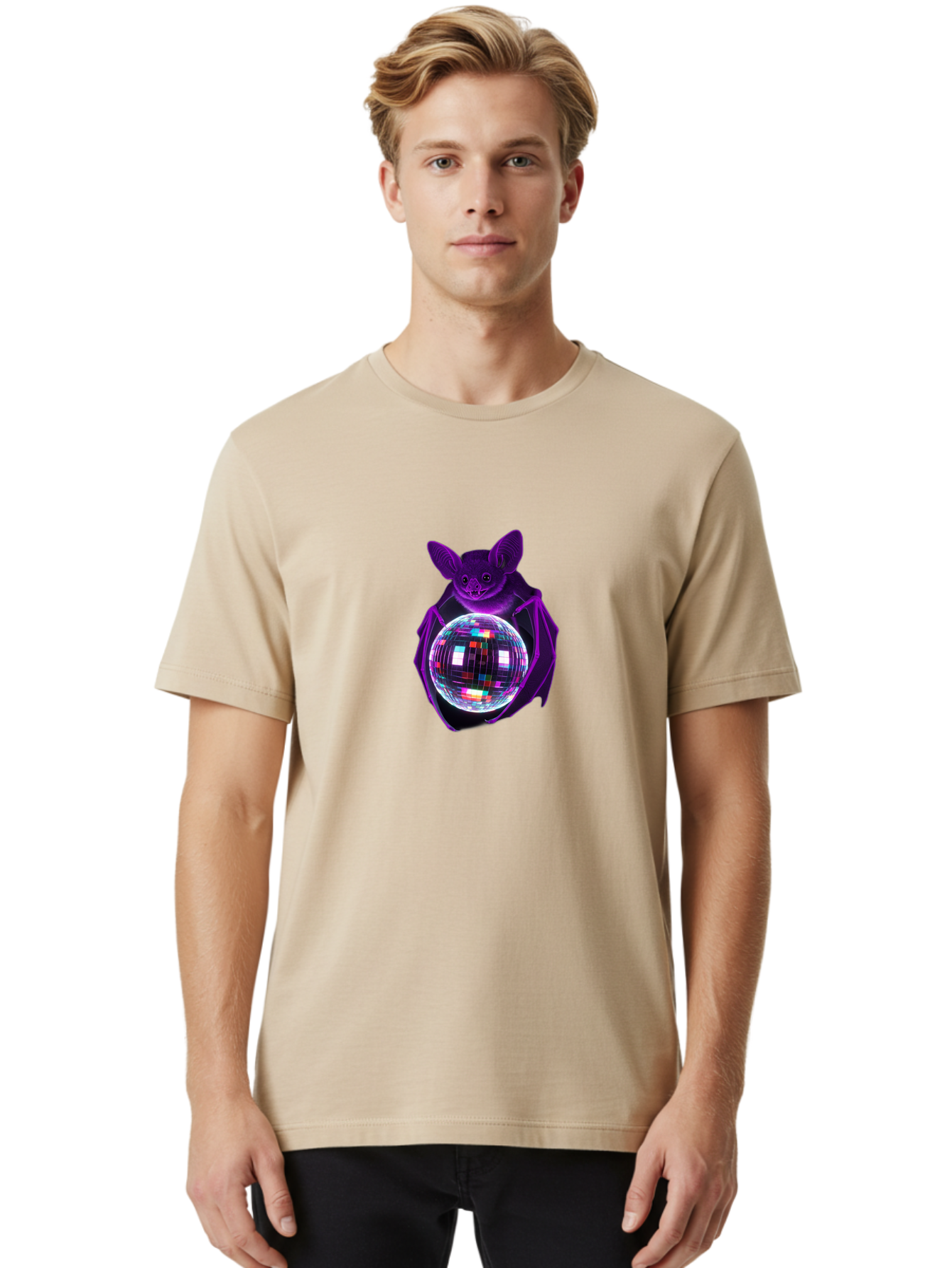Bat-Holding-Disco-Ball Men'S Graphic Tee, 100% Cotton, Comfortable Casual Summer Wear, Machine Washable, Vintage Camera, Old Camera, Antique Camera, Black Camera, Classic Photography, Photography Equipment, Nostalgic Device, Film Camera, Baf693