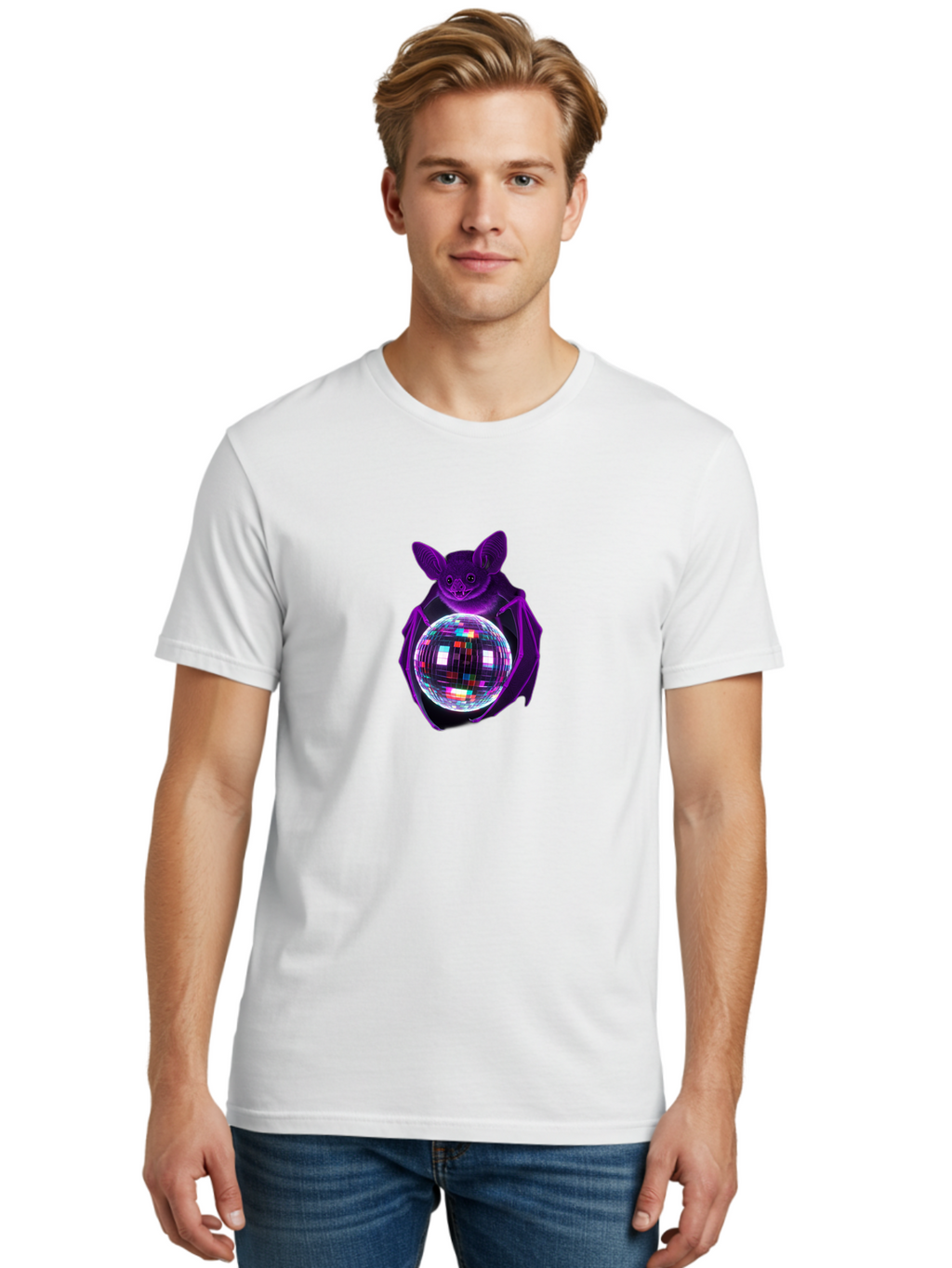 Bat-Holding-Disco-Ball Men'S Graphic Tee, 100% Cotton, Comfortable Casual Summer Wear, Machine Washable, Vintage Camera, Old Camera, Antique Camera, Black Camera, Classic Photography, Photography Equipment, Nostalgic Device, Film Camera, Baf693