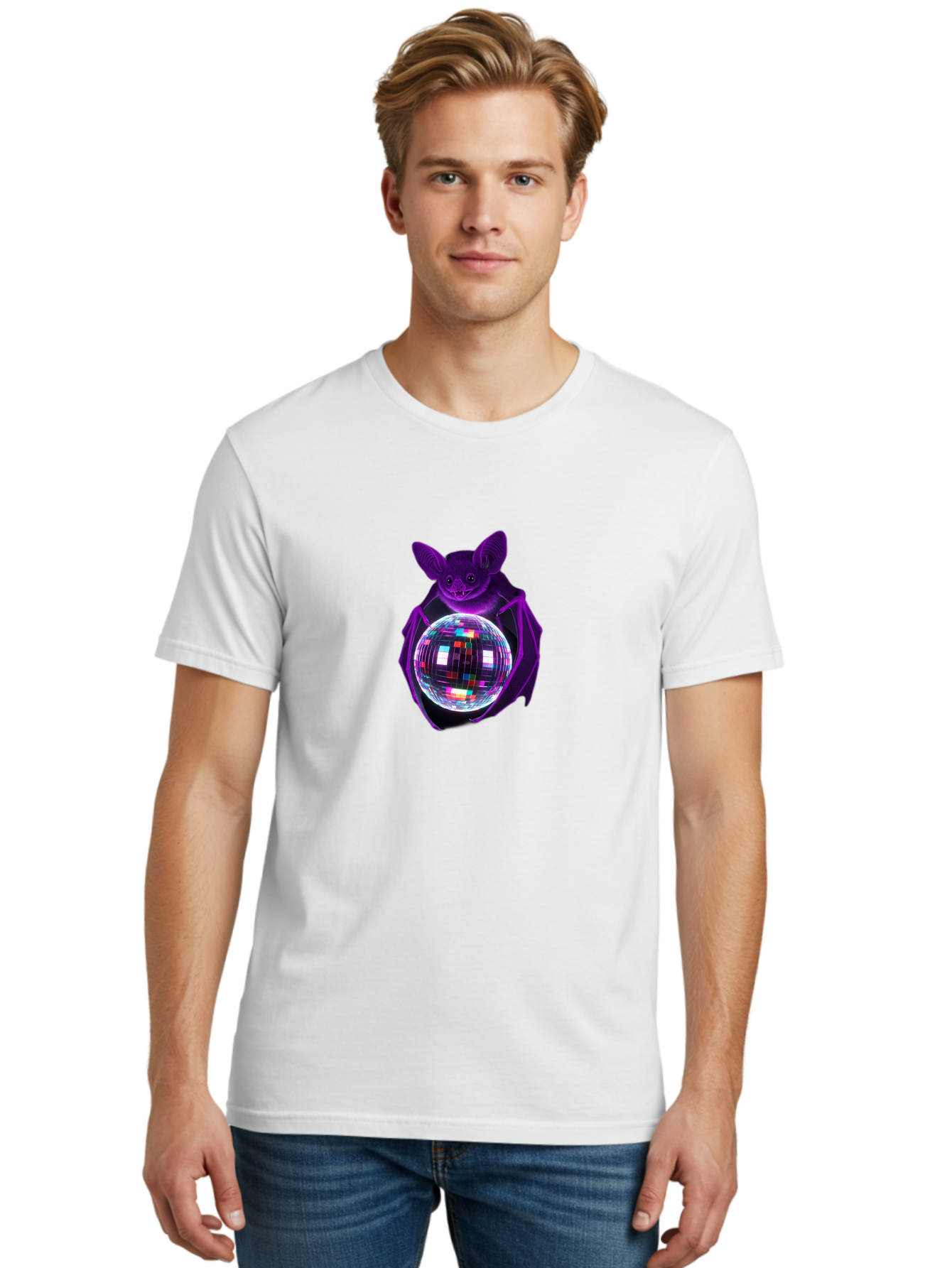 Bat-Holding-Disco-Ball Men'S Graphic Tee, 100% Cotton, Comfortable Casual Summer Wear, Machine Washable, Vintage Camera, Old Camera, Antique Camera, Black Camera, Classic Photography, Photography Equipment, Nostalgic Device, Film Camera, Baf693