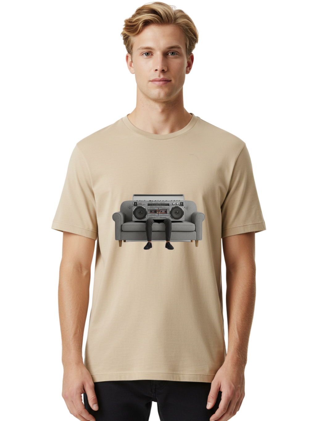 Boombox-Person Men'S Graphic Tee, 100% Cotton, Comfortable Casual Summer Wear, Machine Washable, Vintage Camera, Old Camera, Antique Camera, Black Camera, Classic Photography, Photography Equipment, Nostalgic Device, Film Camera, Camera Art Baf701