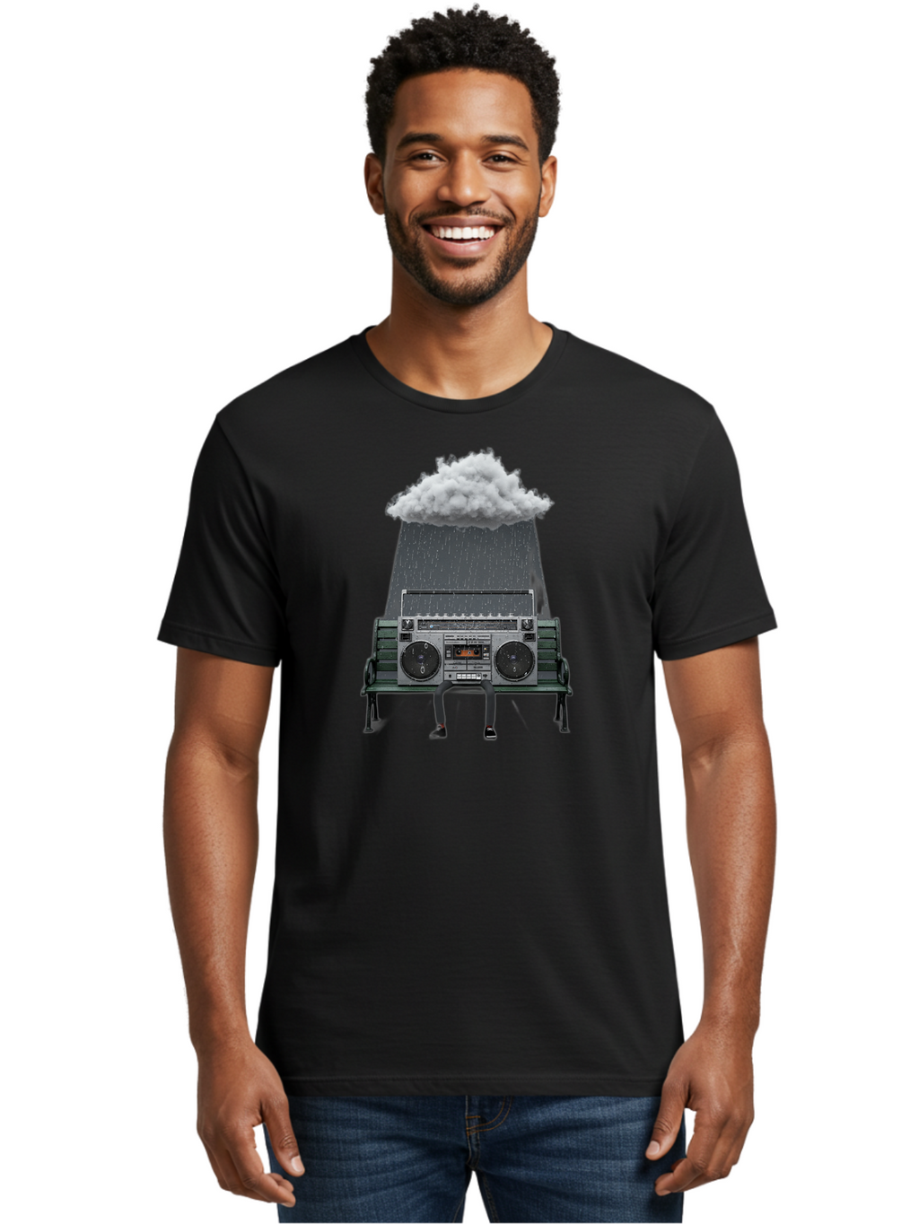 Boombox-Raincloud Men'S Graphic Tee, 100% Cotton, Comfortable Casual Summer Wear, Machine Washable, Vintage Camera, Old Camera, Antique Camera, Black Camera, Classic Photography, Photography Equipment, Nostalgic Device, Film Camera, Camera Art Baf702