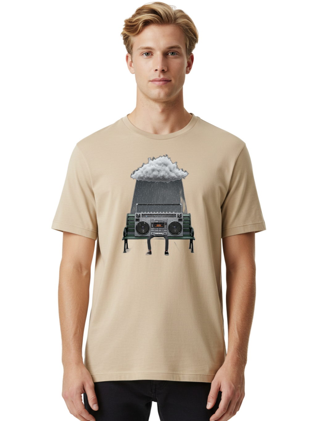 Boombox-Raincloud Men'S Graphic Tee, 100% Cotton, Comfortable Casual Summer Wear, Machine Washable, Vintage Camera, Old Camera, Antique Camera, Black Camera, Classic Photography, Photography Equipment, Nostalgic Device, Film Camera, Camera Art Baf702