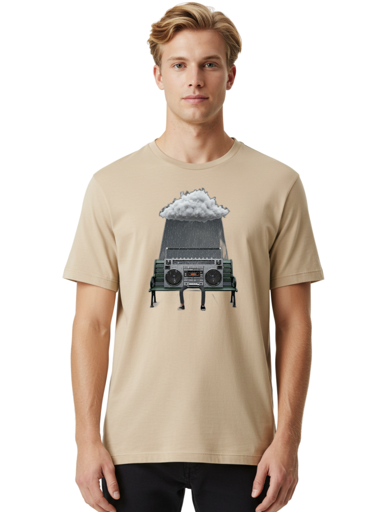 Boombox-Raincloud Men'S Graphic Tee, 100% Cotton, Comfortable Casual Summer Wear, Machine Washable, Vintage Camera, Old Camera, Antique Camera, Black Camera, Classic Photography, Photography Equipment, Nostalgic Device, Film Camera, Camera Art Baf702