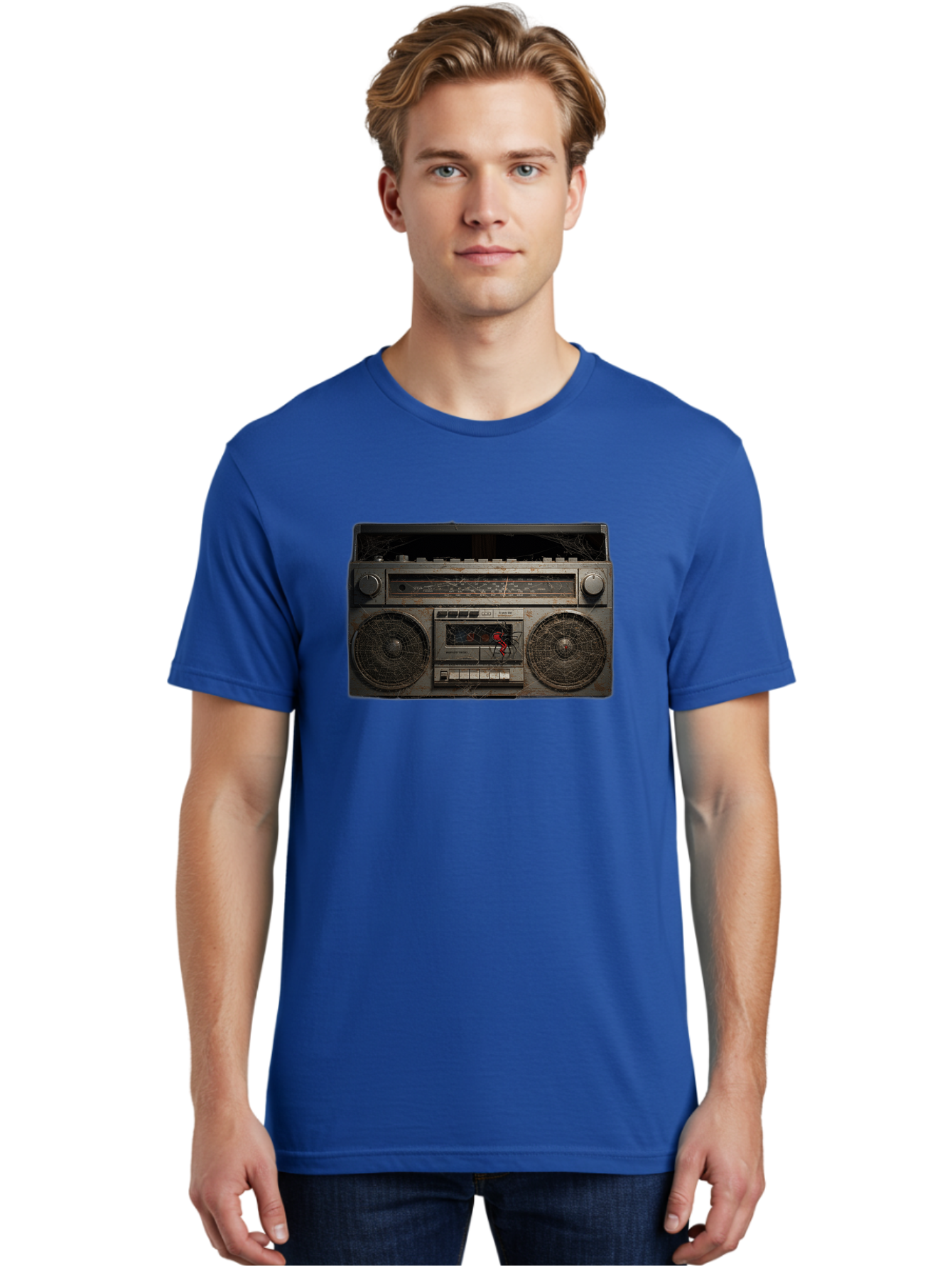 Boombox-With-Spider Men'S Graphic Tee, 100% Cotton, Comfortable Casual Summer Wear, Machine Washable, Vintage Camera, Old Camera, Antique Camera, Black Camera, Classic Photography, Photography Equipment, Nostalgic Device, Film Camera, Baf703