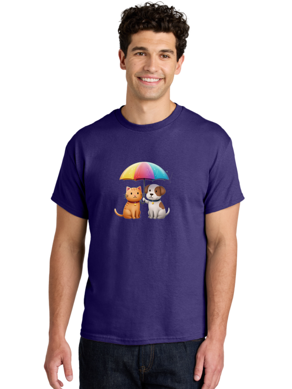 Cat-And-Dog-Under-Rainbow-Umbrella Men'S Graphic Tee, 100% Cotton, Comfortable Casual Summer Wear, Machine Washable, Vintage Camera, Old Camera, Antique Camera, Black Camera, Classic Photography, Photography Equipment, Nostalgic Device, Baf714
