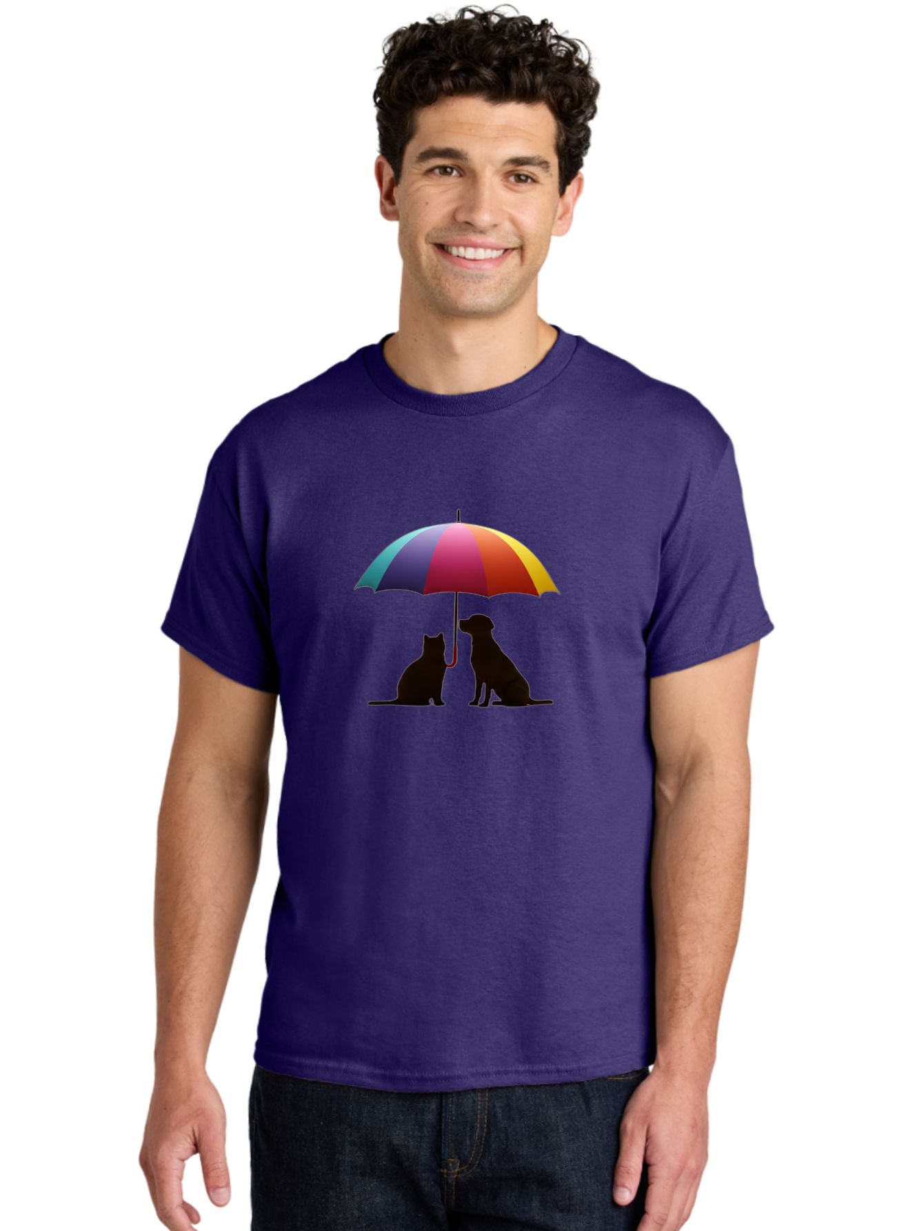 Cat-And-Dog-Under-Umbrella-1 Men'S Graphic Tee, 100% Cotton, Comfortable Casual Summer Wear, Machine Washable, Vintage Camera, Old Camera, Antique Camera, Black Camera, Classic Photography, Photography Equipment, Nostalgic Device, Film Camera, Baf715