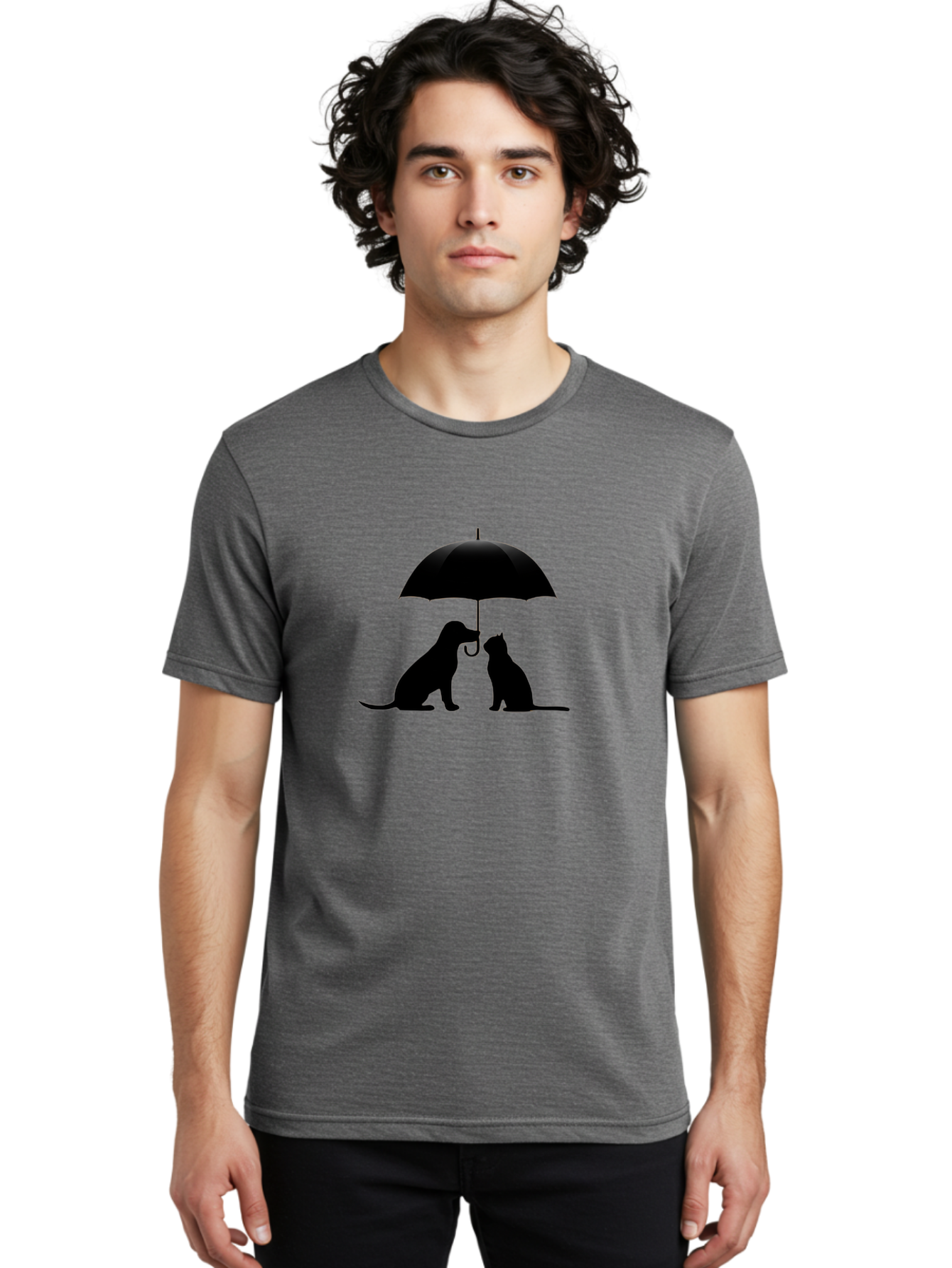 Cat-And-Dog-Under-Umbrella-2 Men'S Graphic Tee, 100% Cotton, Comfortable Casual Summer Wear, Machine Washable, Vintage Camera, Old Camera, Antique Camera, Black Camera, Classic Photography, Photography Equipment, Nostalgic Device, Film Camera, Baf716