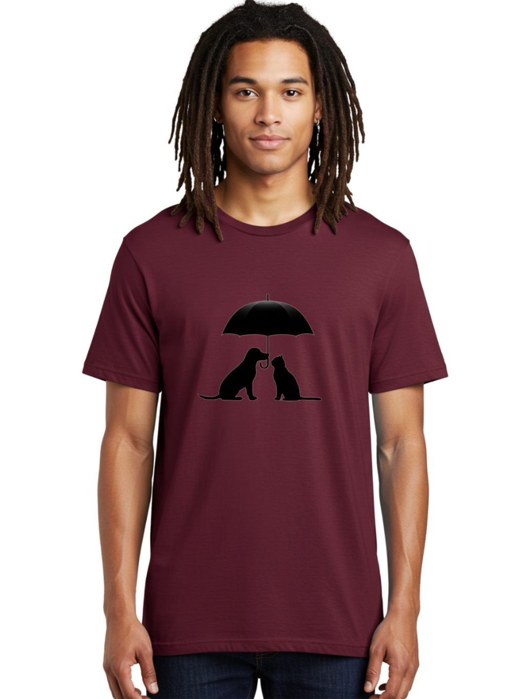 Cat-And-Dog-Under-Umbrella-2 Men'S Graphic Tee, 100% Cotton, Comfortable Casual Summer Wear, Machine Washable, Vintage Camera, Old Camera, Antique Camera, Black Camera, Classic Photography, Photography Equipment, Nostalgic Device, Film Camera, Baf716